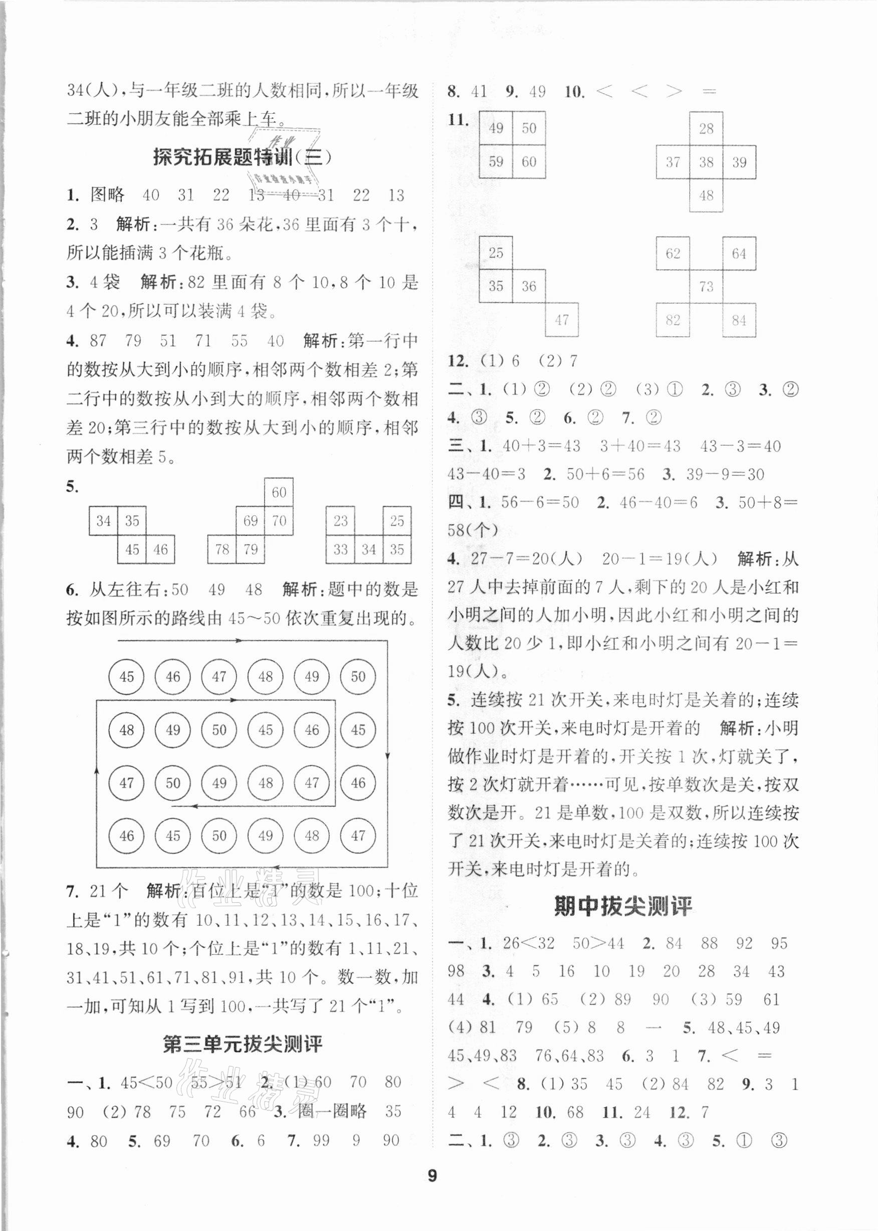 2021年拔尖特訓(xùn)一年級數(shù)學(xué)下冊蘇教版 參考答案第9頁