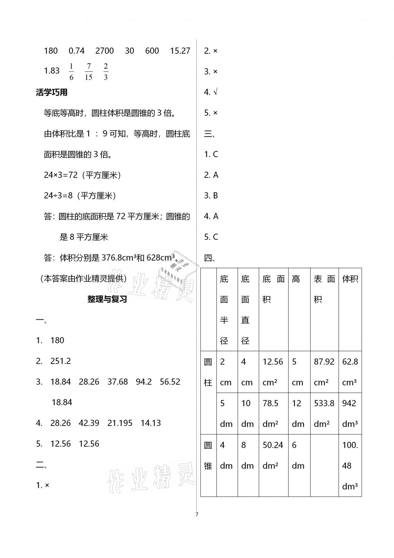 2021年名师测控六年级数学下册苏教版Ⅰ 参考答案第7页