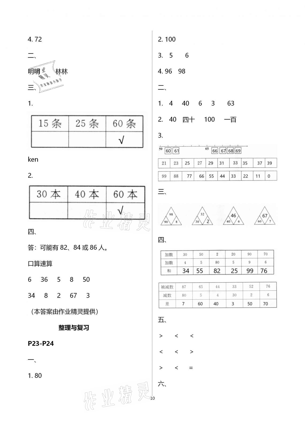 2021年名师测控一年级数学下册苏教版Ⅰ 参考答案第10页