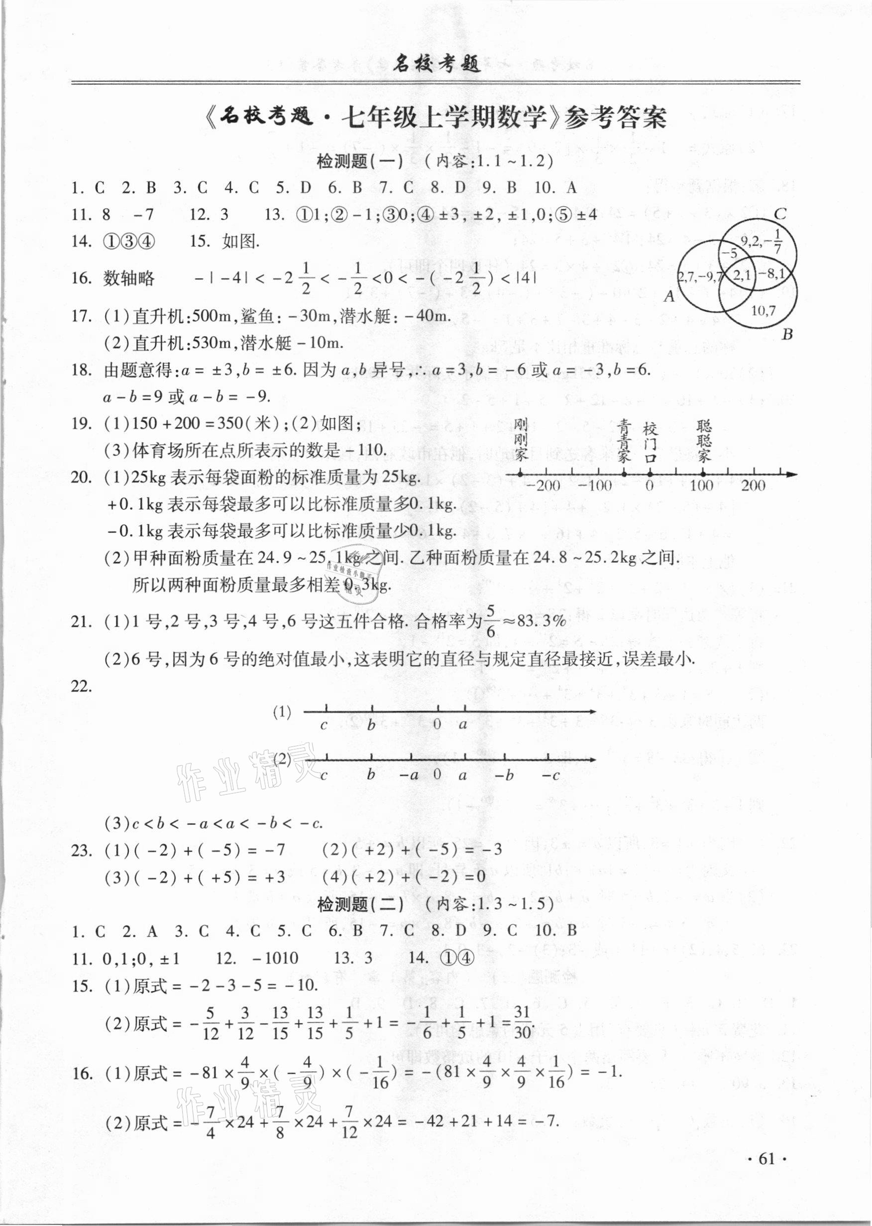 2020年名校考题七年级数学上册人教版 第1页