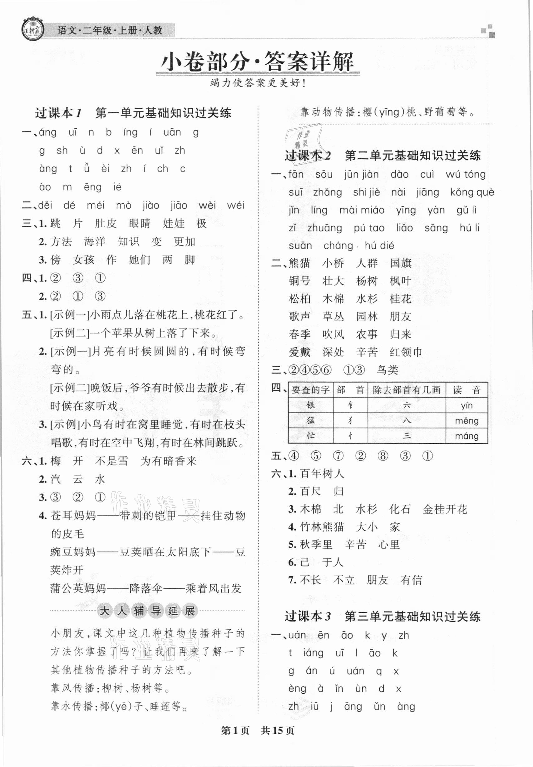 2020年王朝霞期末真題精編二年級語文上冊人教版安濮專版 參考答案第1頁