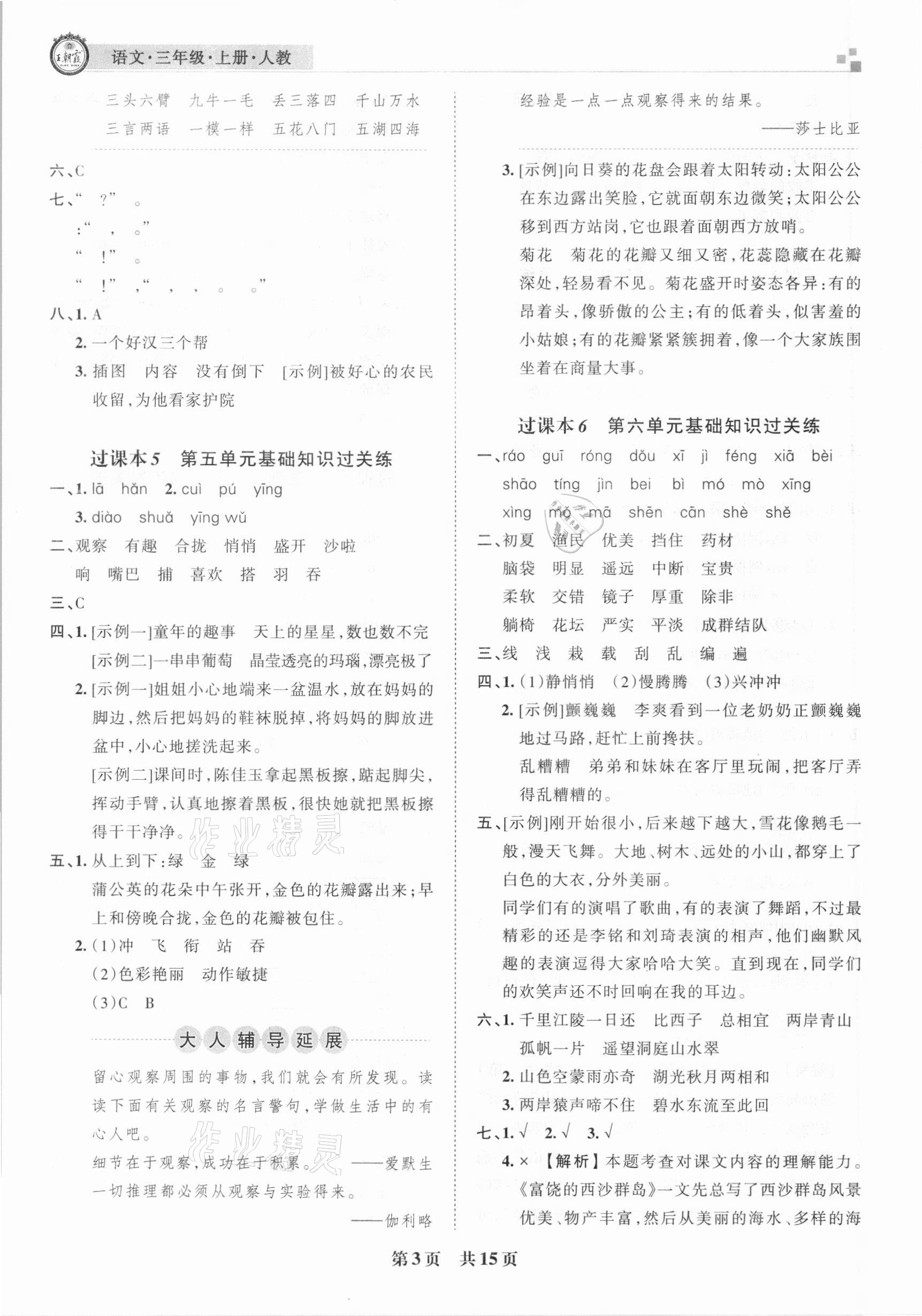 2020年王朝霞期末真題精編三年級(jí)語文上冊(cè)人教版安濮專版 參考答案第3頁