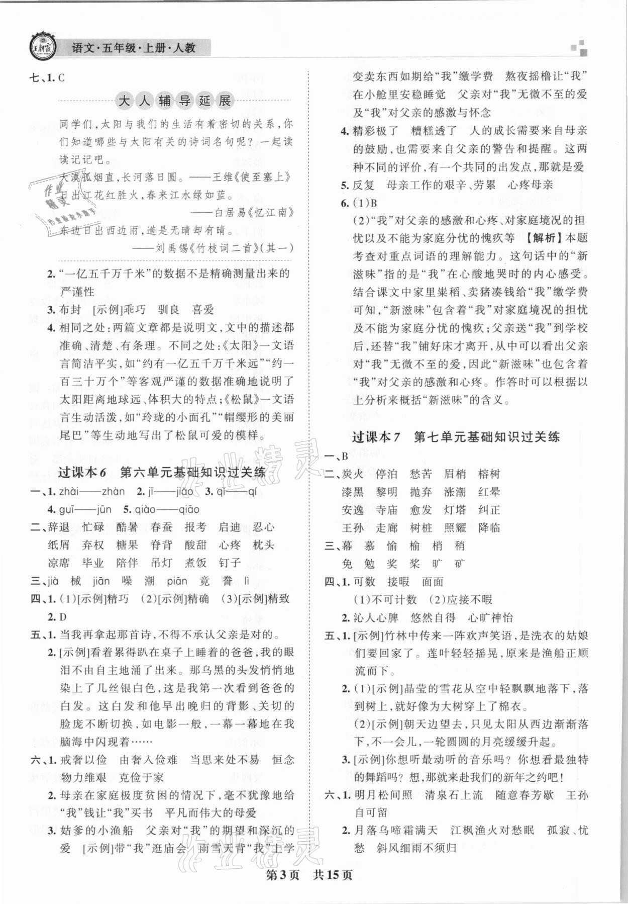 2020年王朝霞期末真題精編五年級語文上冊人教版安濮專版 參考答案第3頁