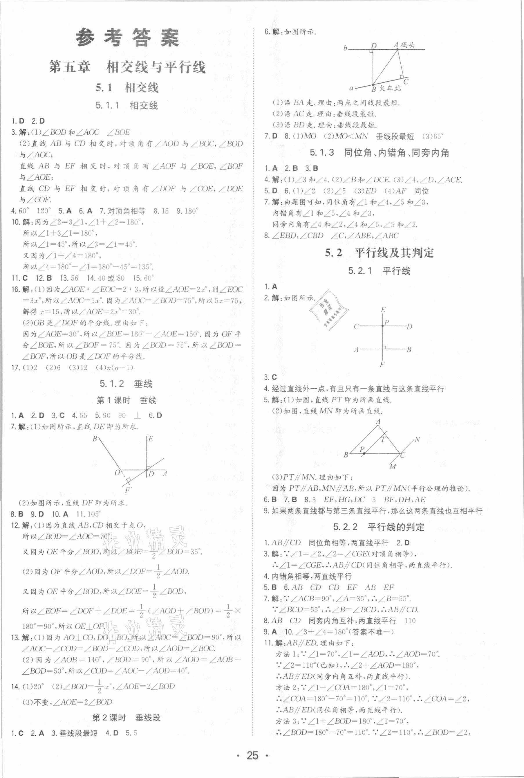 2021年一本同步訓(xùn)練七年級初中數(shù)學(xué)下冊人教版 參考答案第1頁