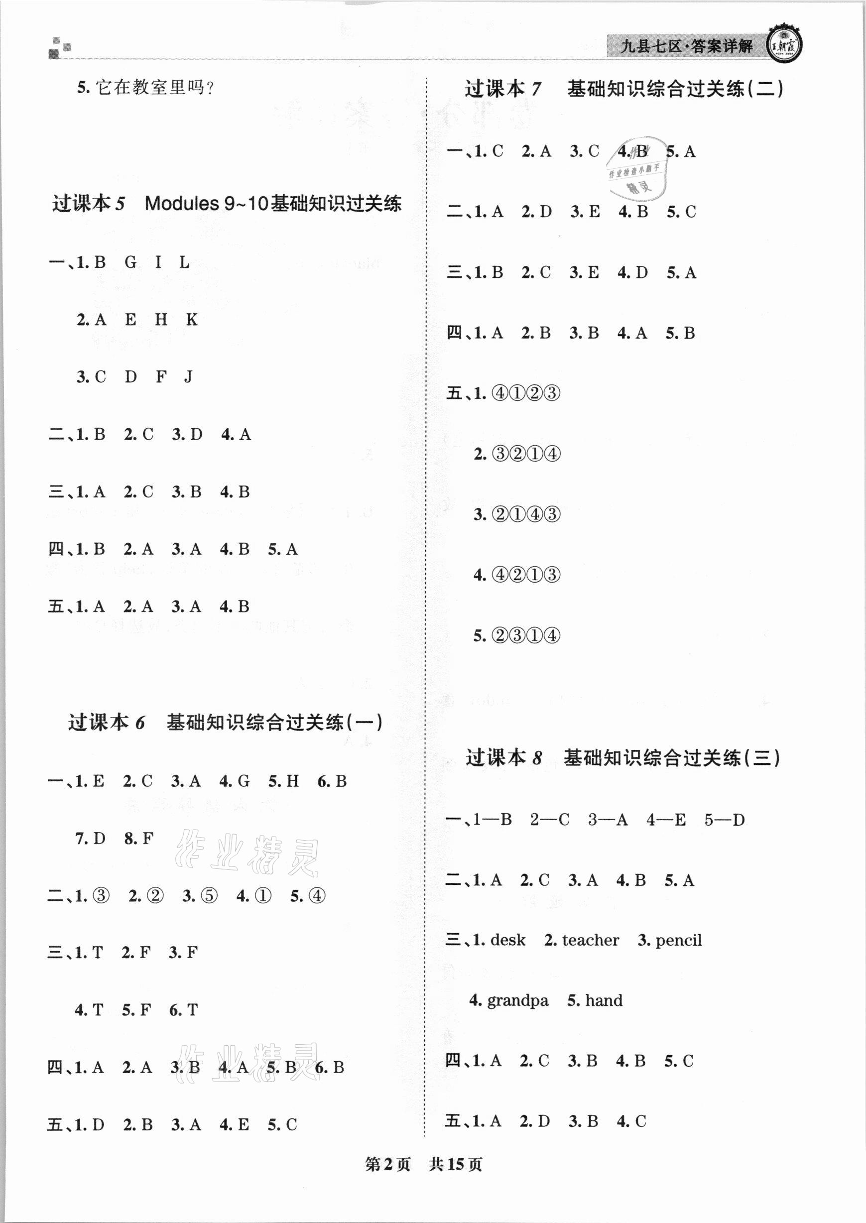 2020年王朝霞各地期末試卷精選三年級(jí)英語(yǔ)上冊(cè)外研版九縣七區(qū)專版 參考答案第2頁(yè)