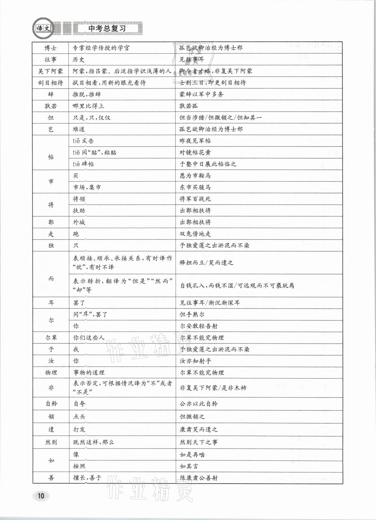 2021年中考总复习语文长江出版社 参考答案第10页