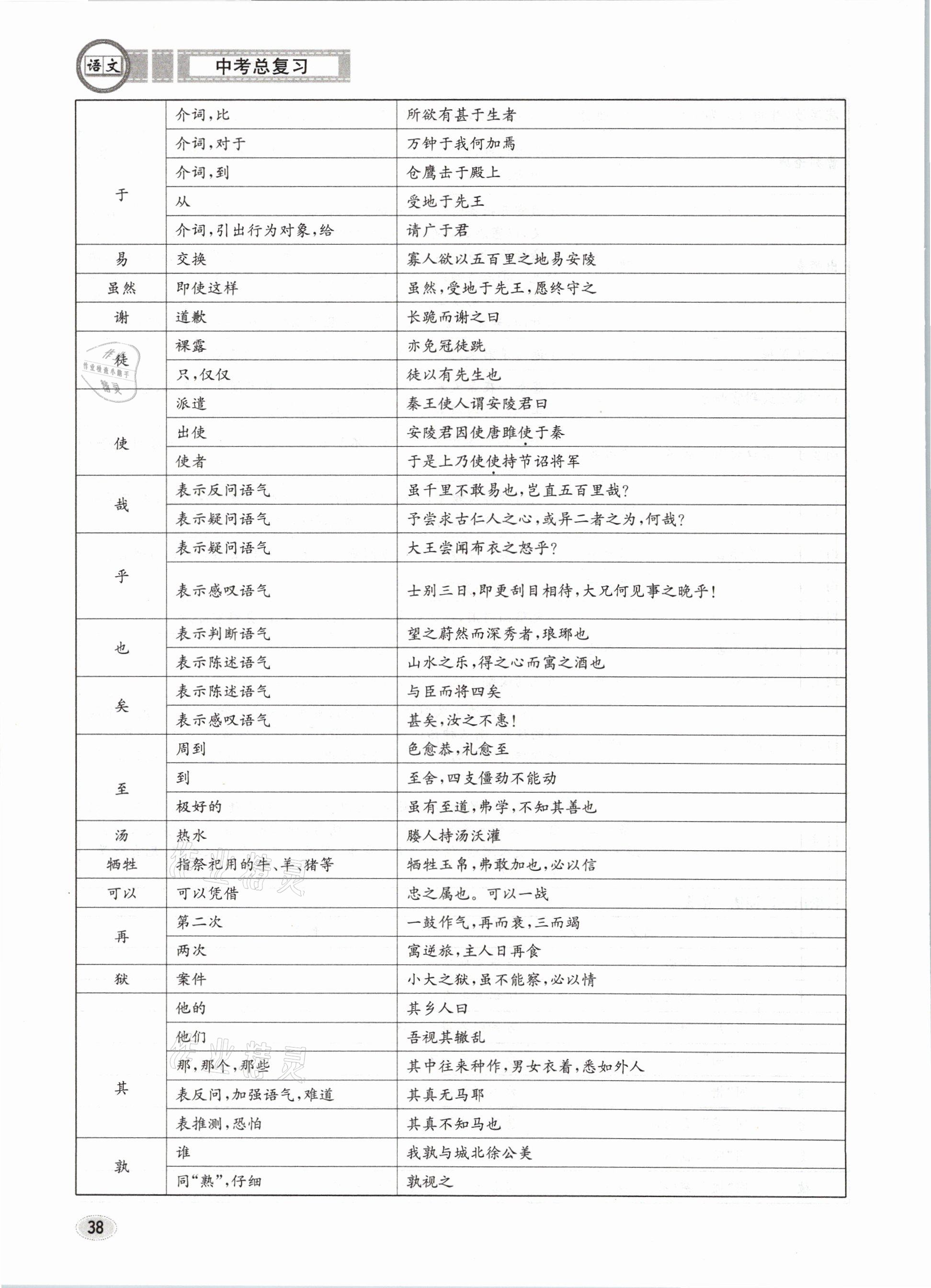 2021年中考总复习语文长江出版社 参考答案第38页