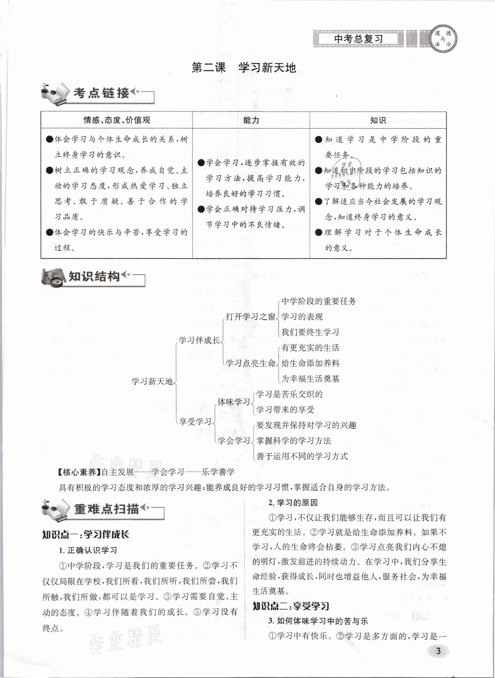 2021年中考总复习道德与法治长江出版社 参考答案第3页