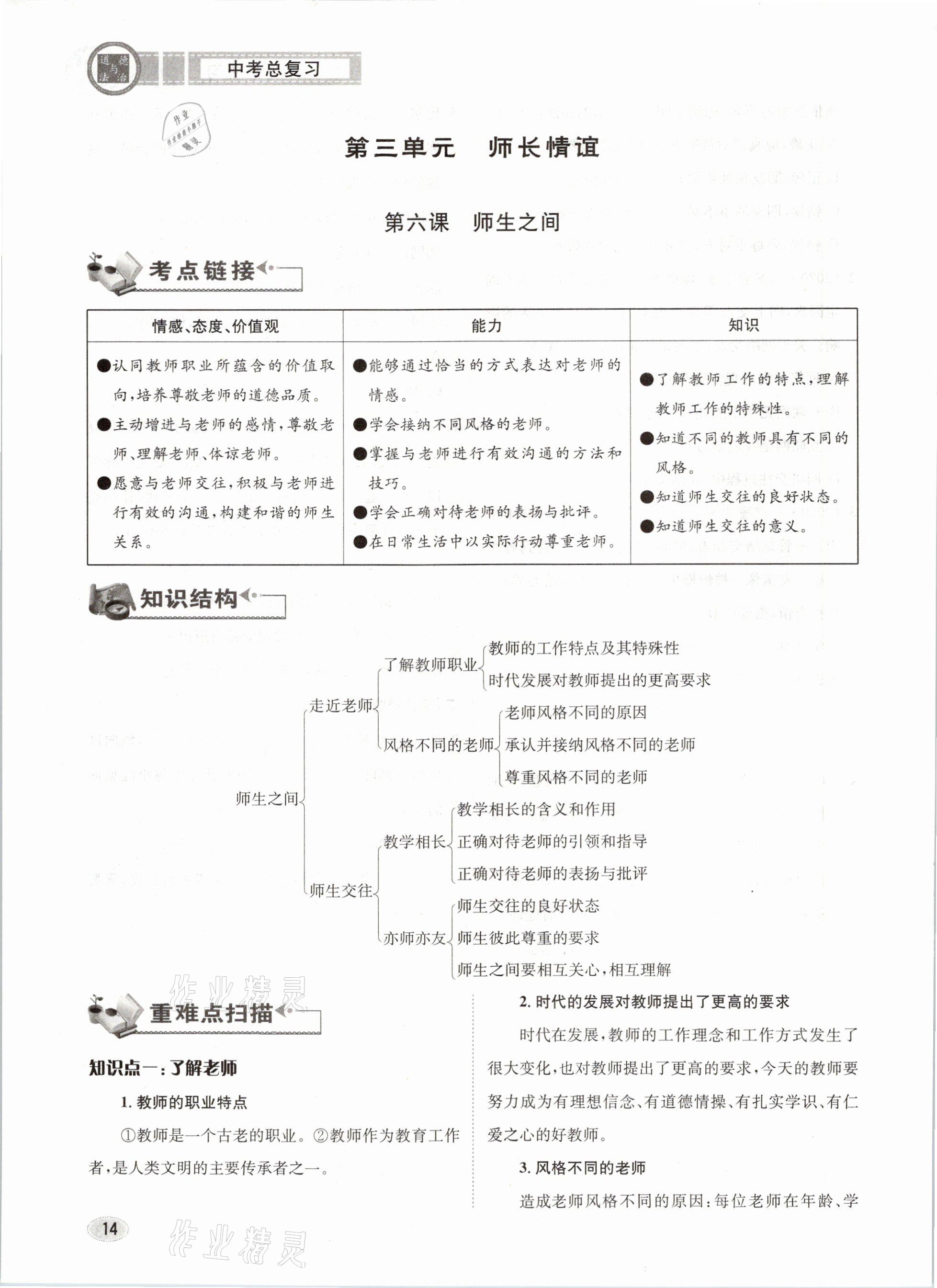 2021年中考总复习道德与法治长江出版社 参考答案第14页