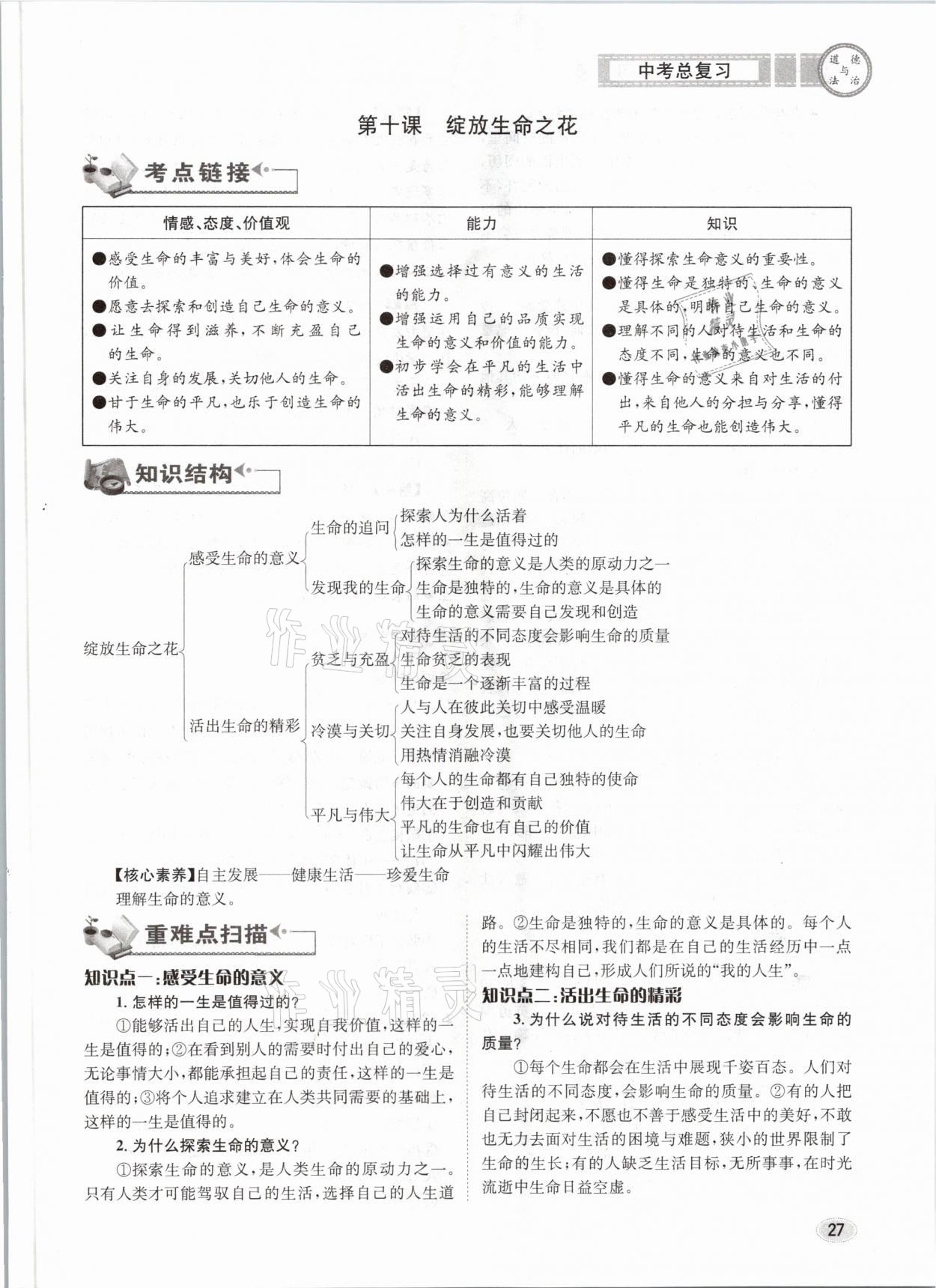 2021年中考總復(fù)習(xí)道德與法治長江出版社 參考答案第27頁