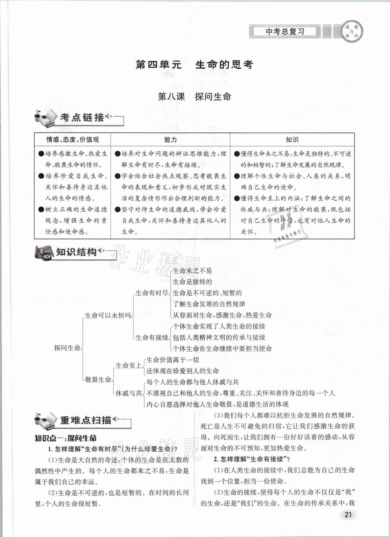 2021年中考總復(fù)習(xí)道德與法治長江出版社 參考答案第21頁