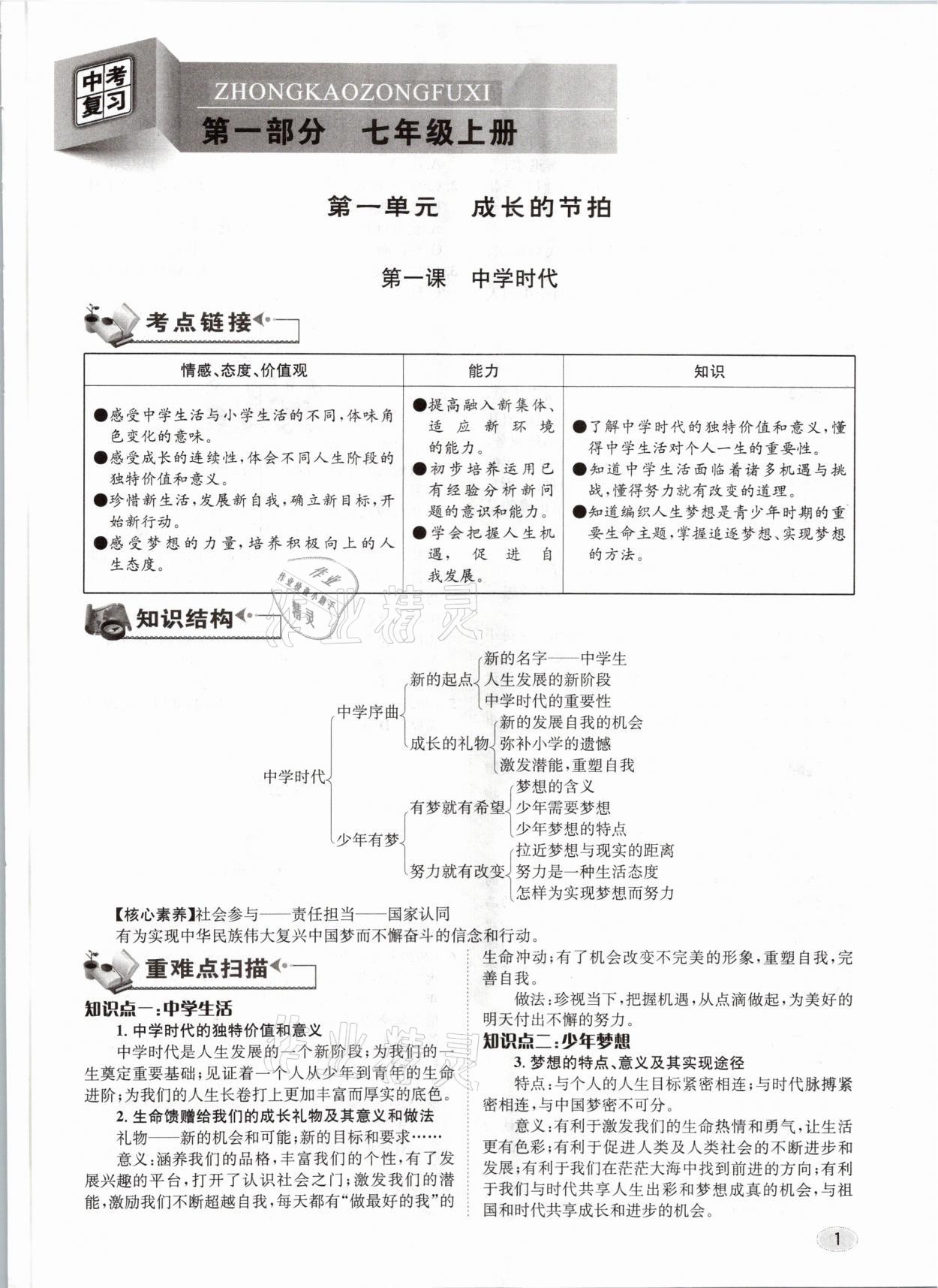 2021年中考总复习道德与法治长江出版社 参考答案第1页