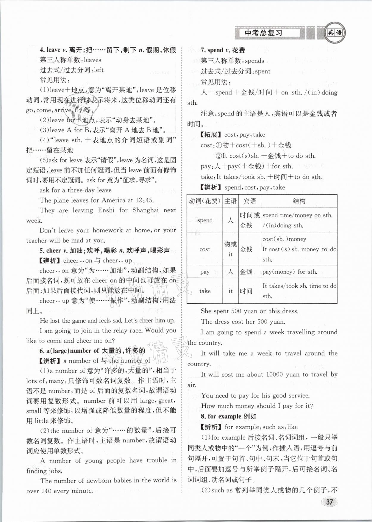 2021年中考總復(fù)習(xí)英語長江出版社 參考答案第37頁