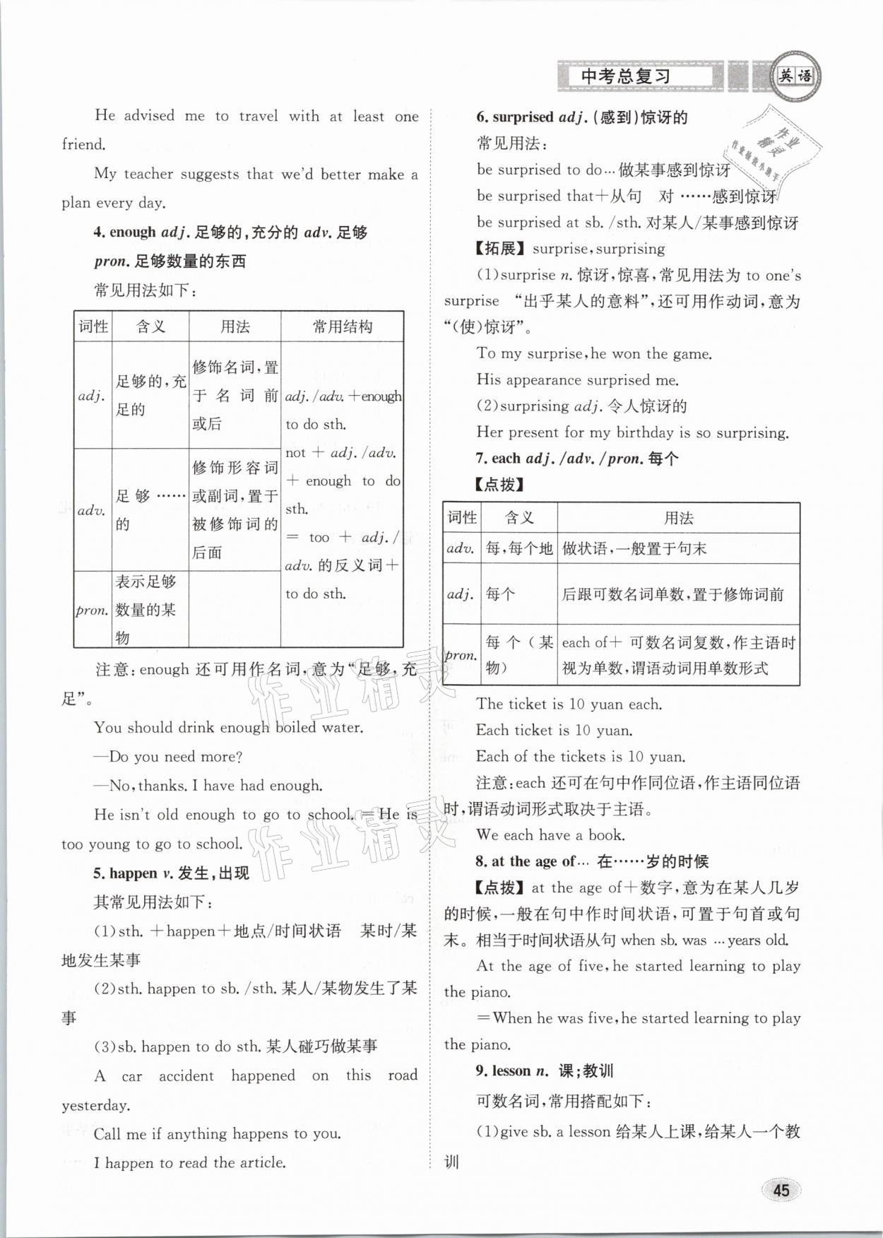 2021年中考總復(fù)習(xí)英語(yǔ)長(zhǎng)江出版社 參考答案第45頁(yè)