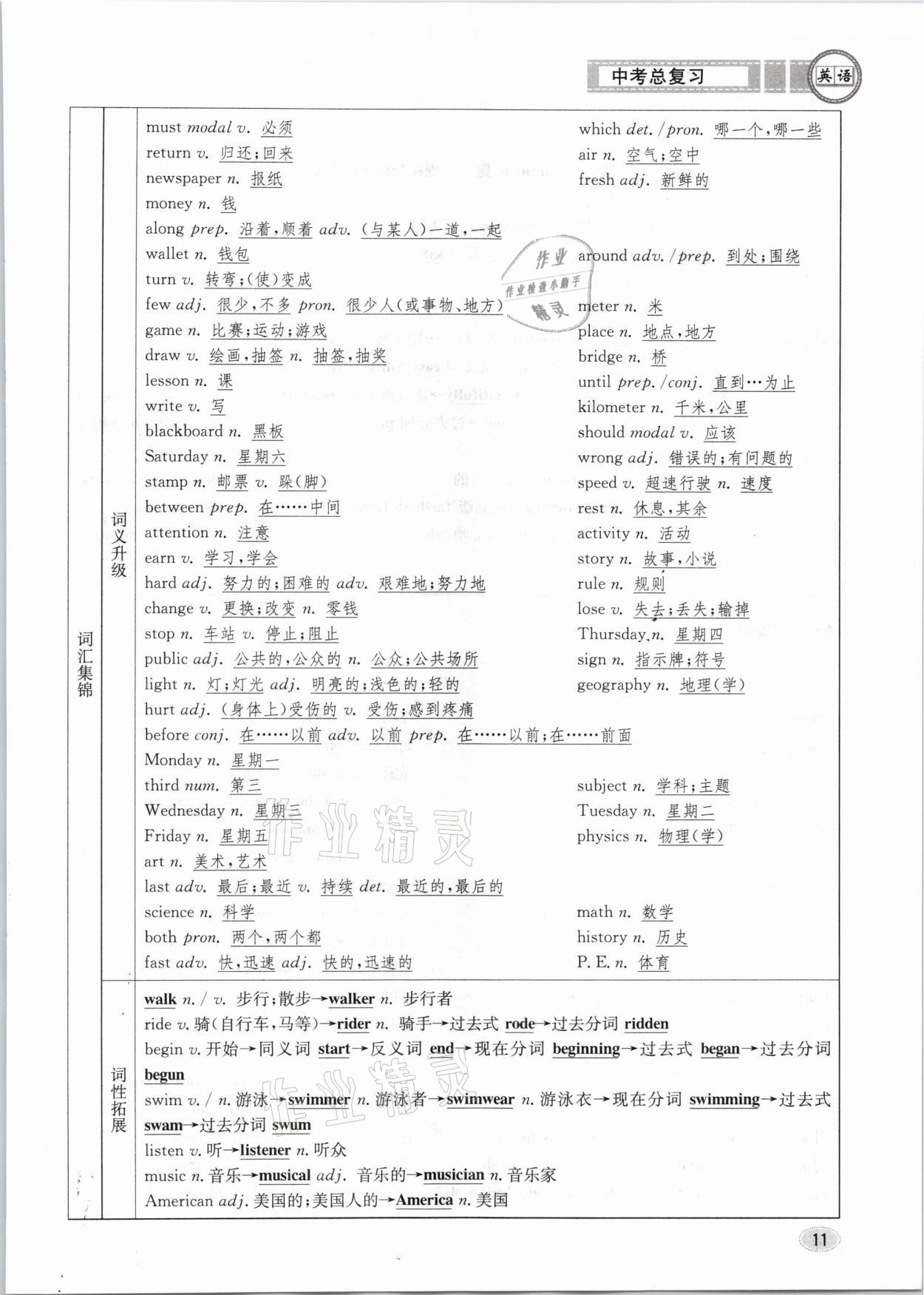 2021年中考总复习英语长江出版社 参考答案第11页