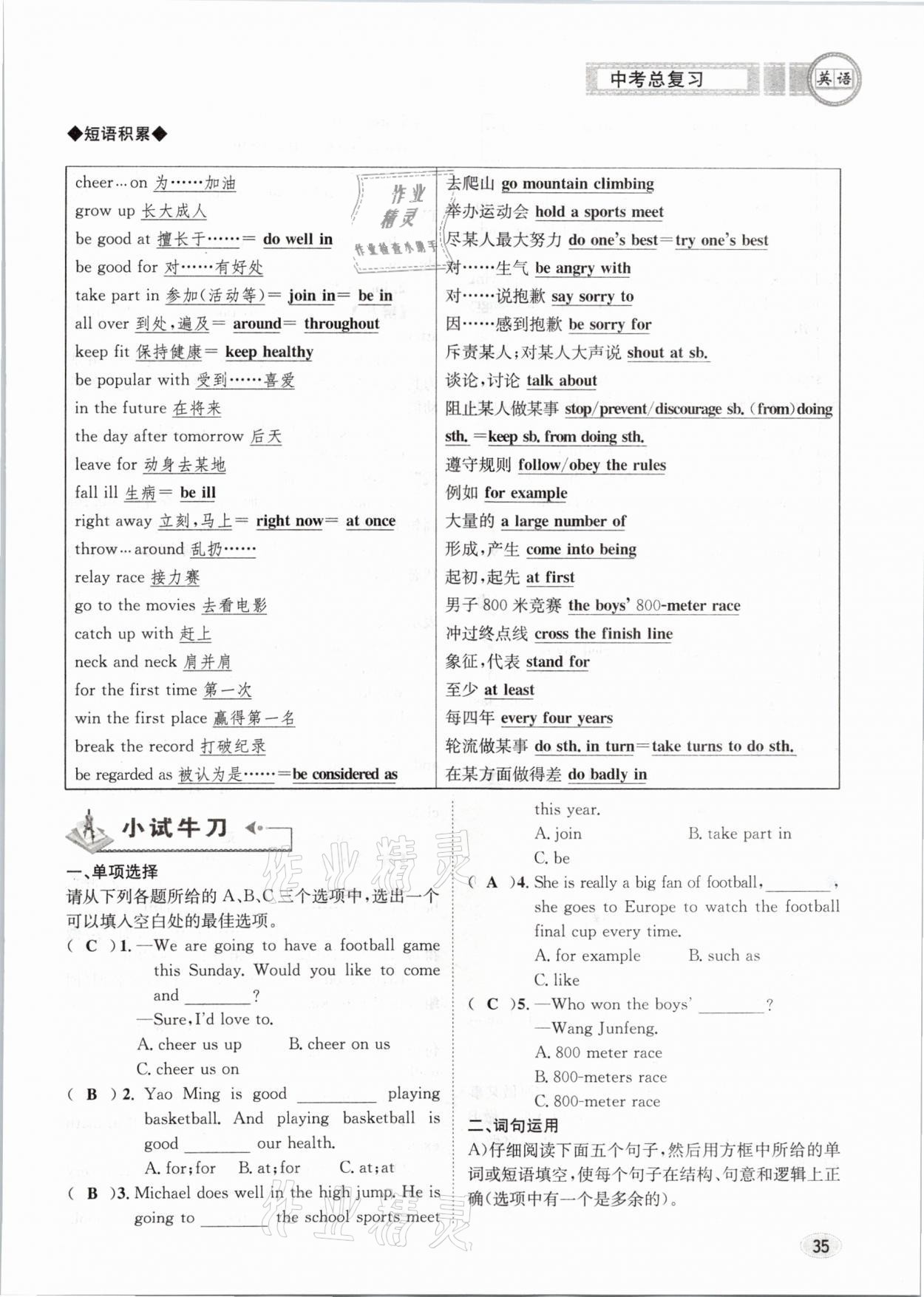 2021年中考總復(fù)習(xí)英語(yǔ)長(zhǎng)江出版社 參考答案第35頁(yè)