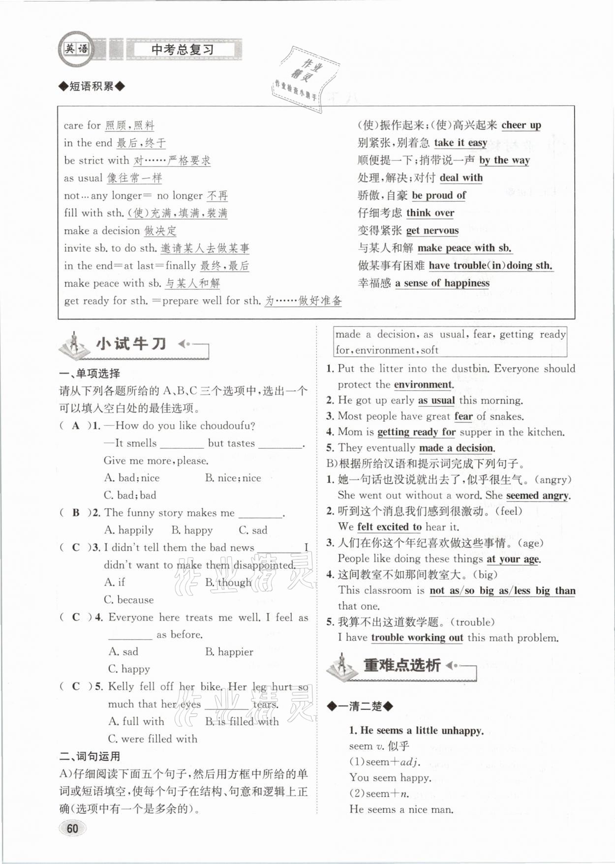 2021年中考总复习英语长江出版社 参考答案第60页