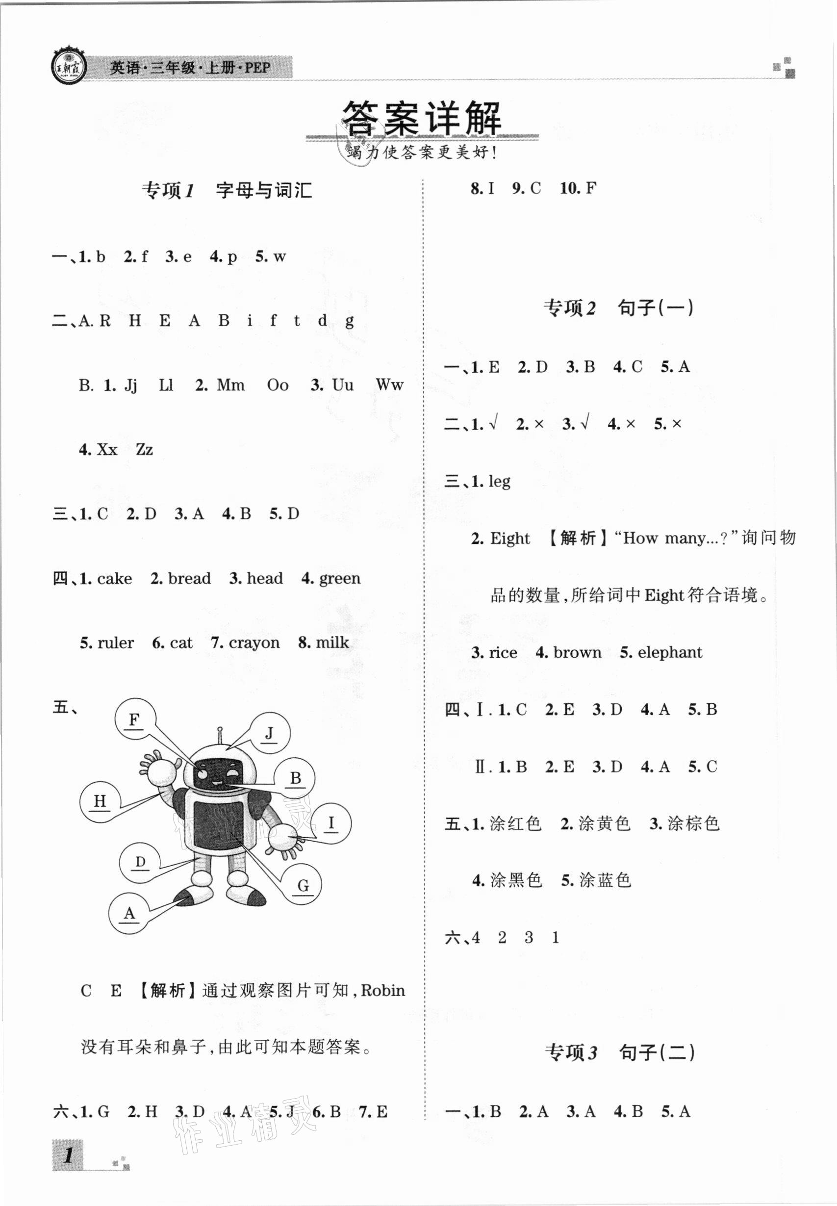 2020年王朝霞各地期末試卷精選三年級(jí)英語上冊(cè)人教PEP版河南專版 參考答案第1頁(yè)