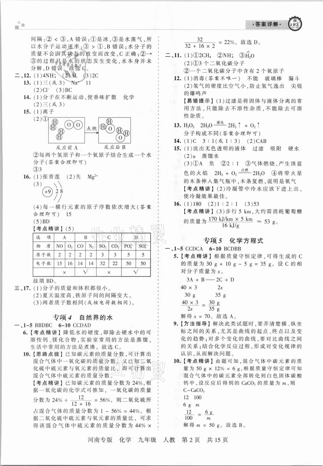 2020年王朝霞各地期末试卷精选九年级化学人教版河南专版 参考答案第2页