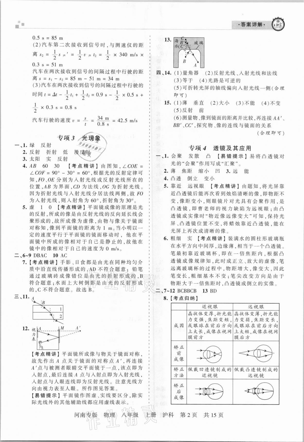 2020年王朝霞各地期末試卷精選八年級物理上冊滬科版河南專版 參考答案第2頁