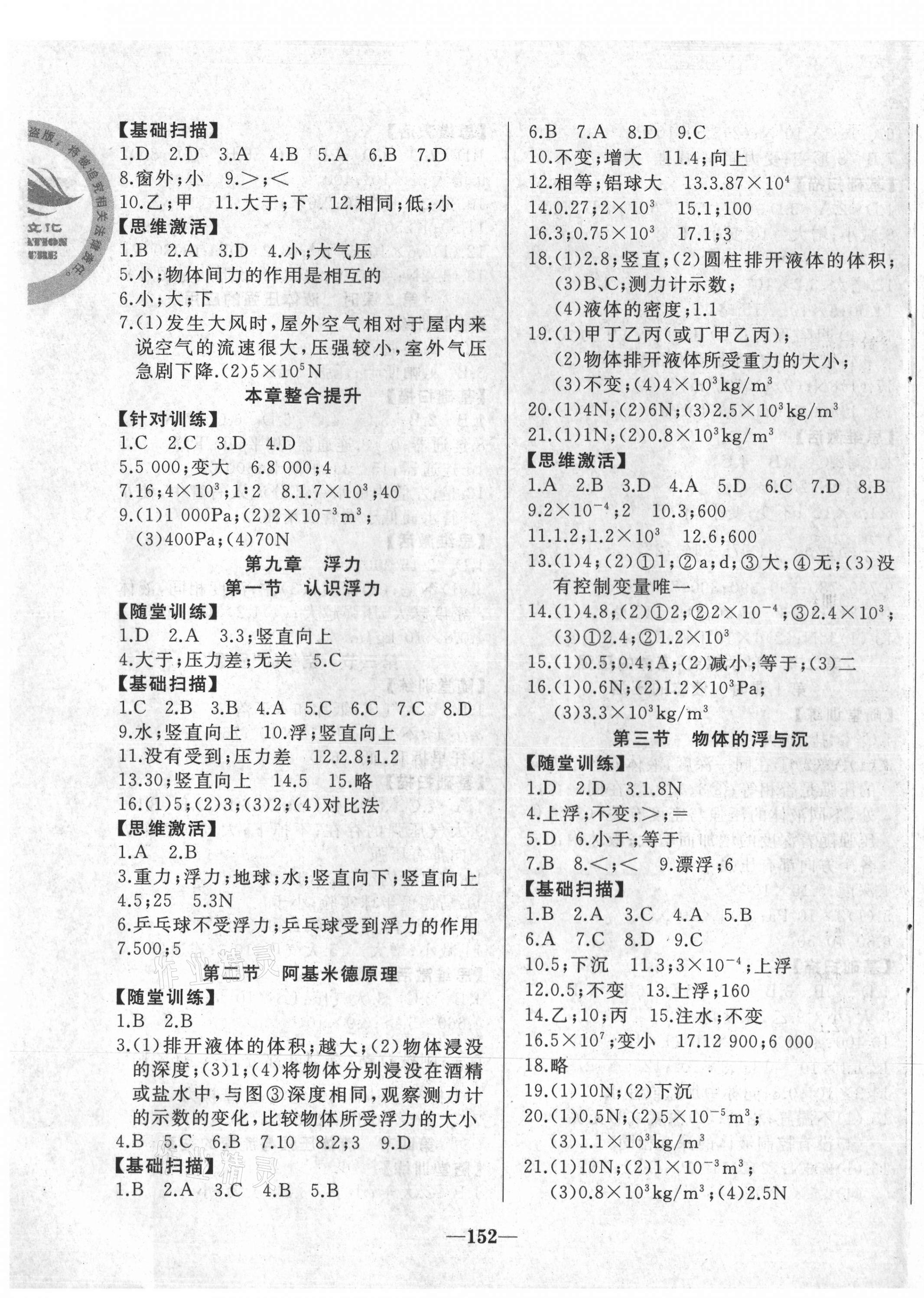 2021年名校一號夢啟課堂八年級物理下冊滬科版 參考答案第3頁