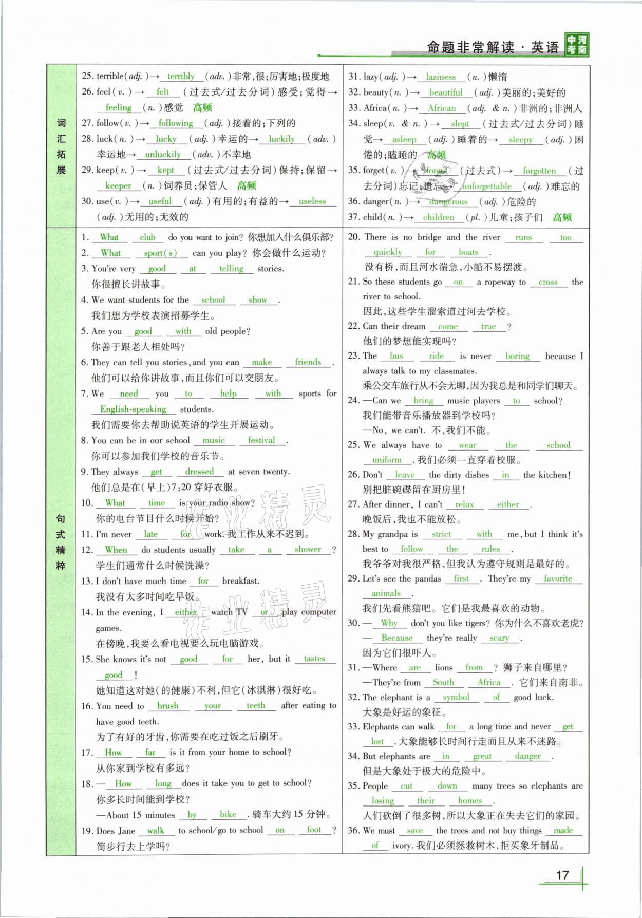 2021年河南中考命題非常解讀英語課標(biāo)版 參考答案第17頁