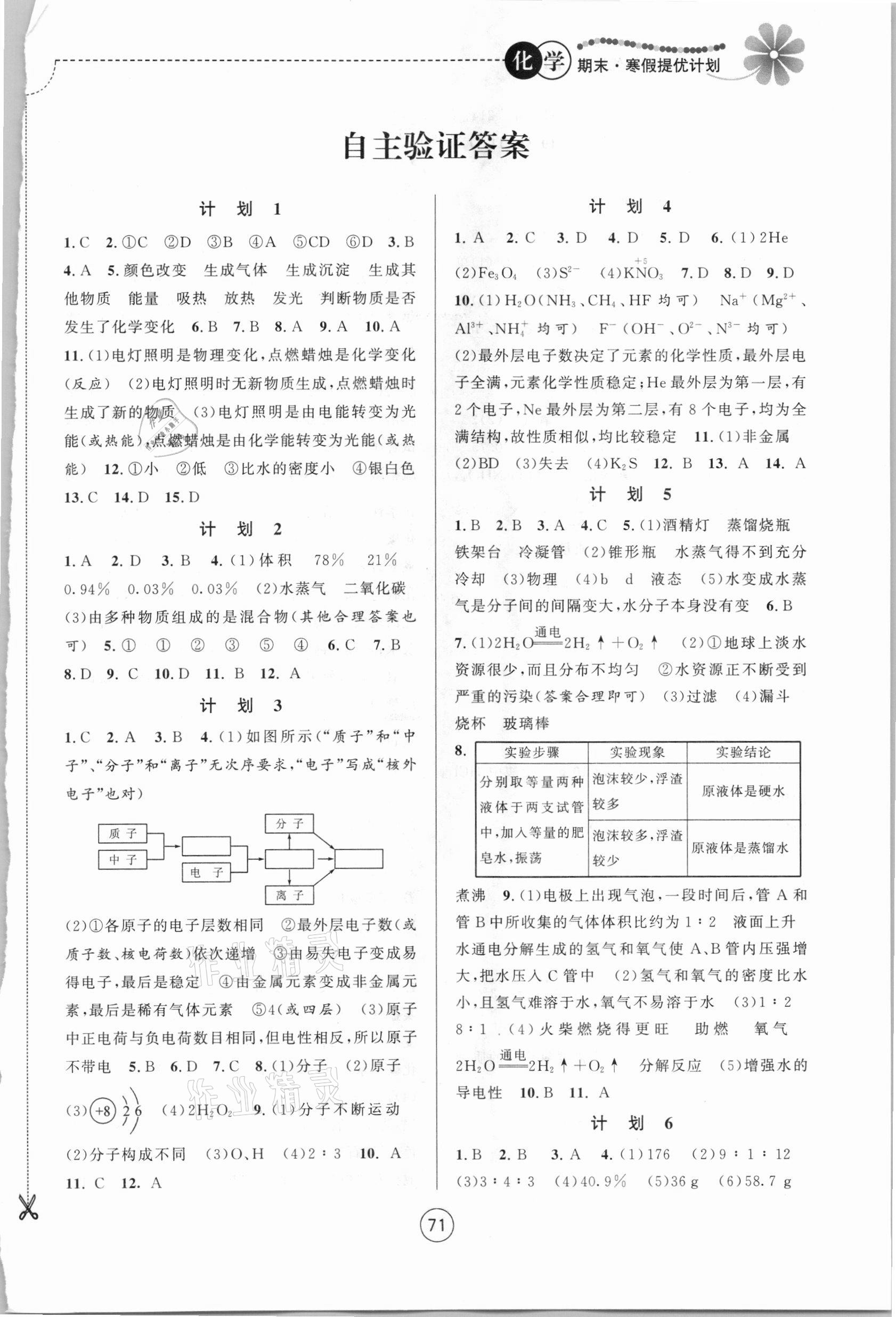 2021年期末寒假提优计划九年级化学人教版 第1页