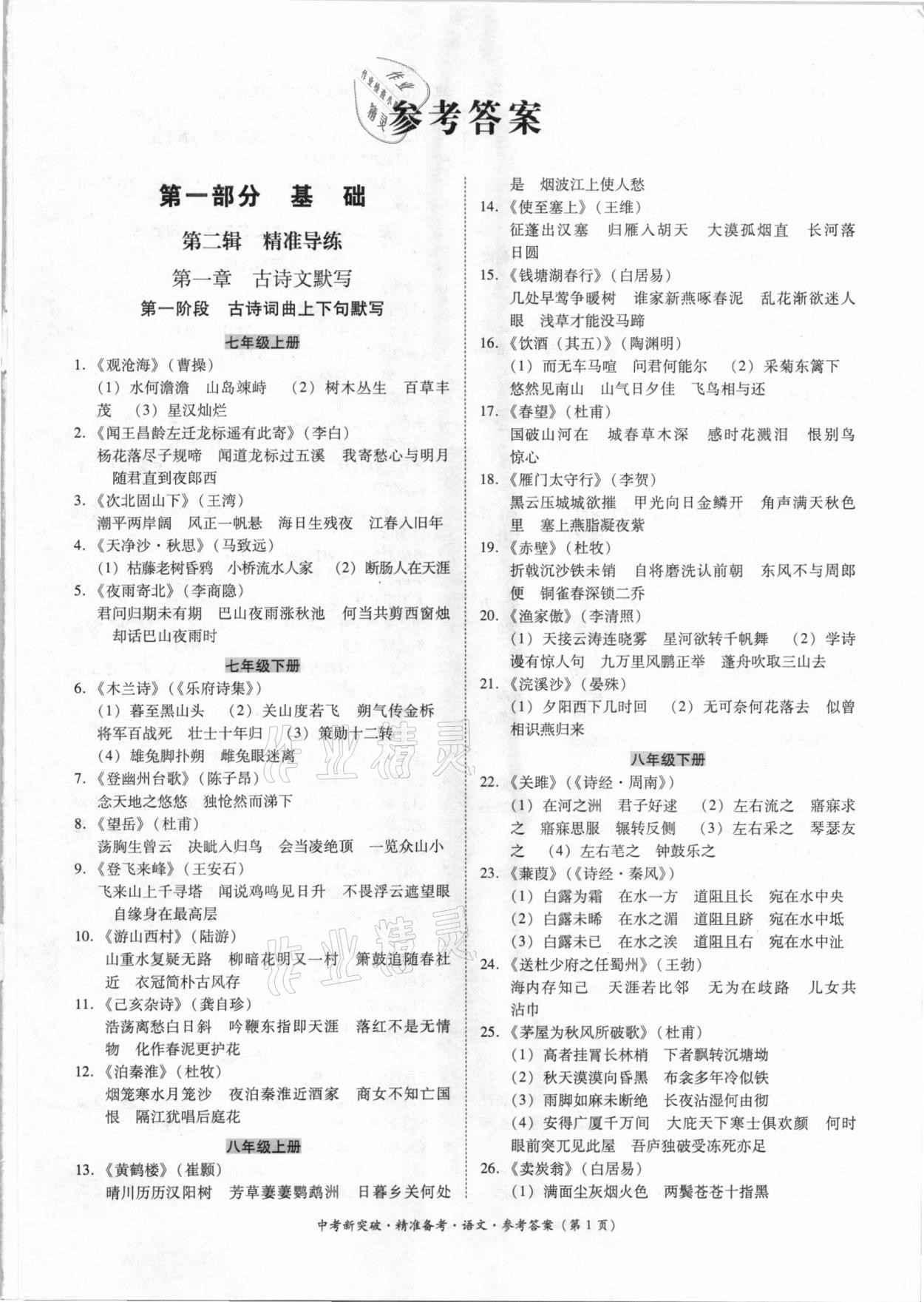 2021年中考新突破精準(zhǔn)備考語文 第1頁