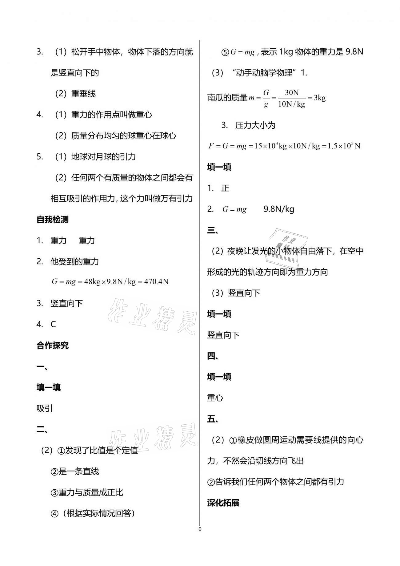 2021年新課程問題解決導(dǎo)學(xué)方案八年級(jí)物理下冊(cè)人教版 參考答案第6頁