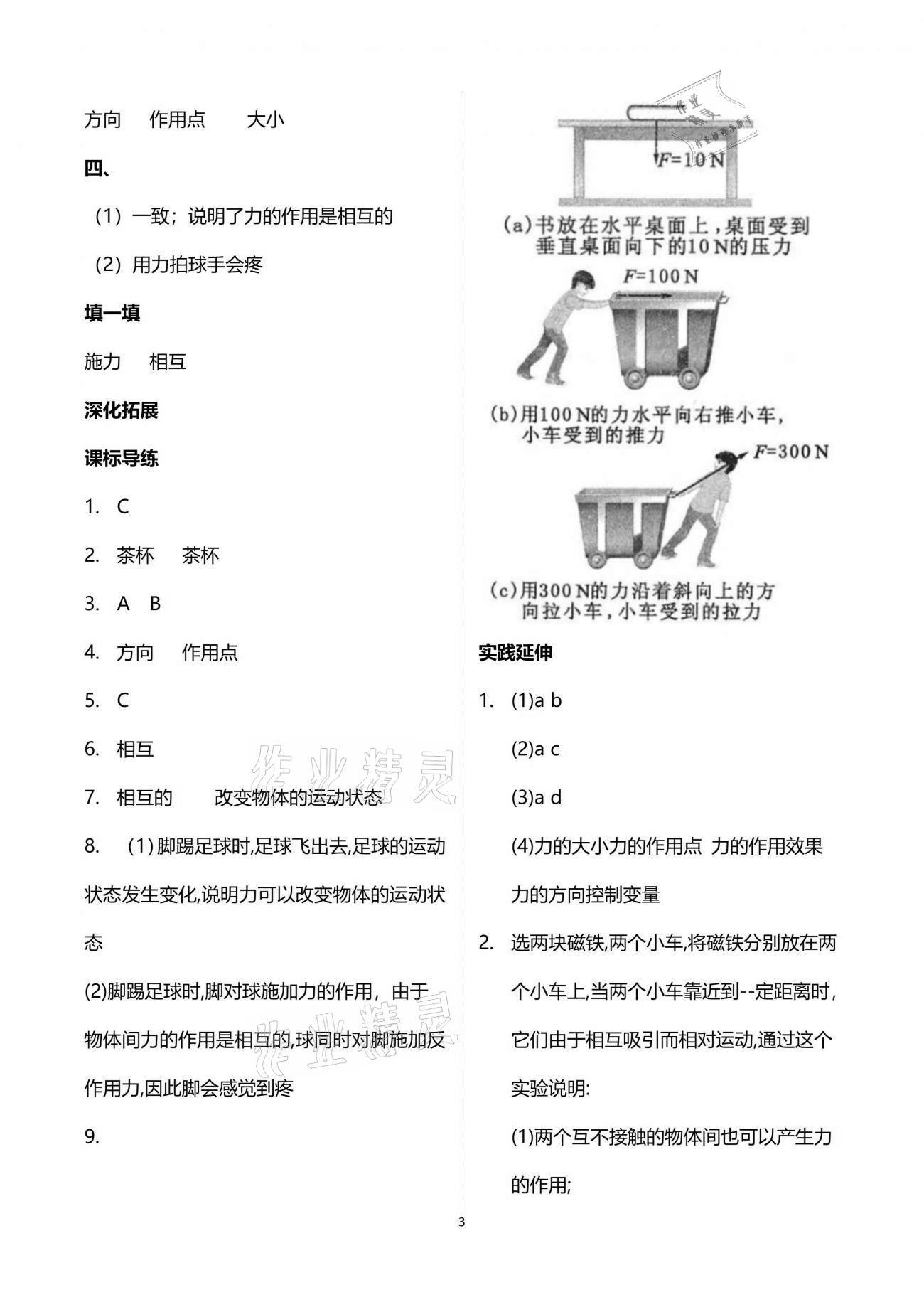 2021年新課程問題解決導(dǎo)學(xué)方案八年級物理下冊人教版 參考答案第3頁