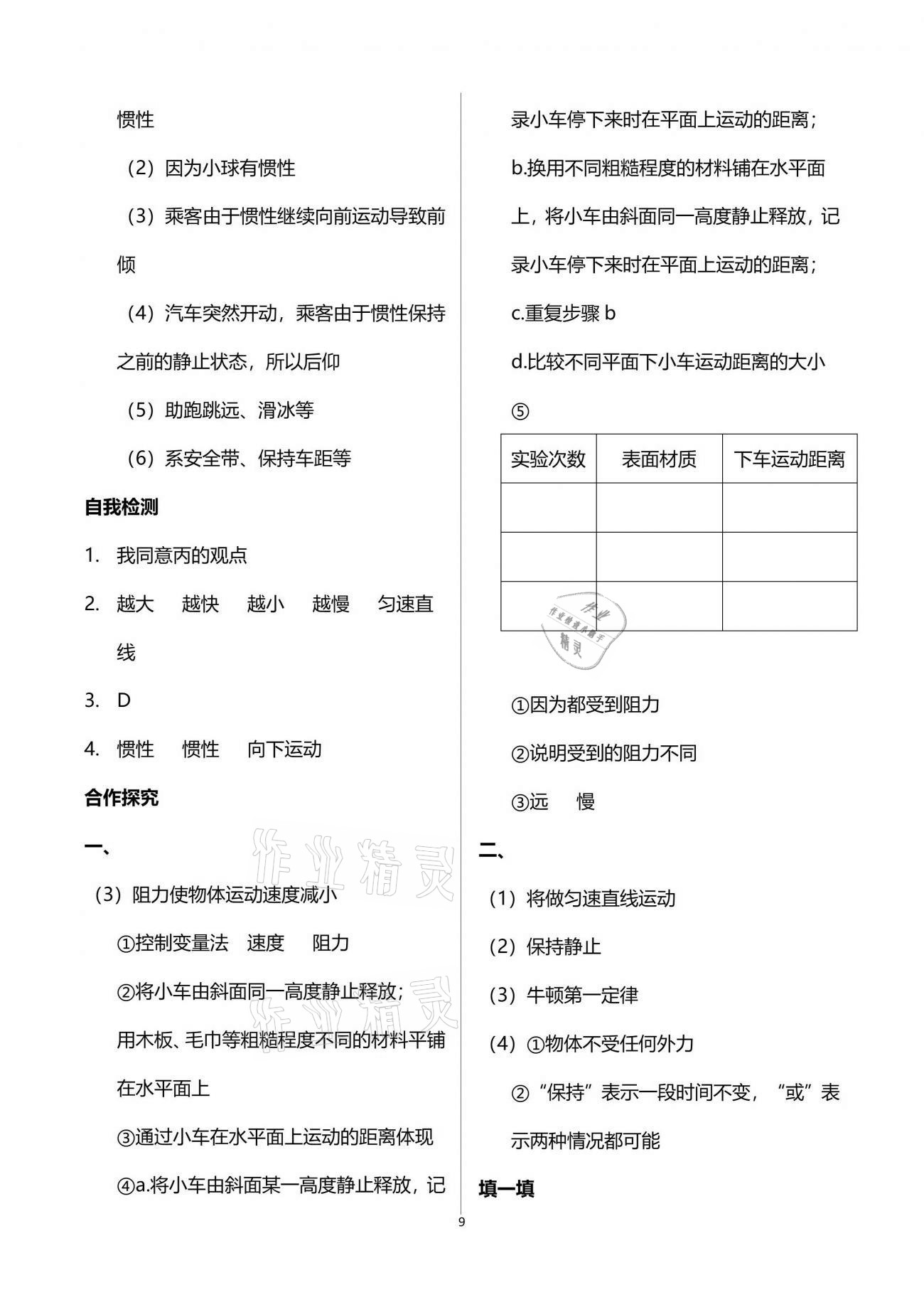 2021年新課程問題解決導(dǎo)學(xué)方案八年級物理下冊人教版 參考答案第9頁