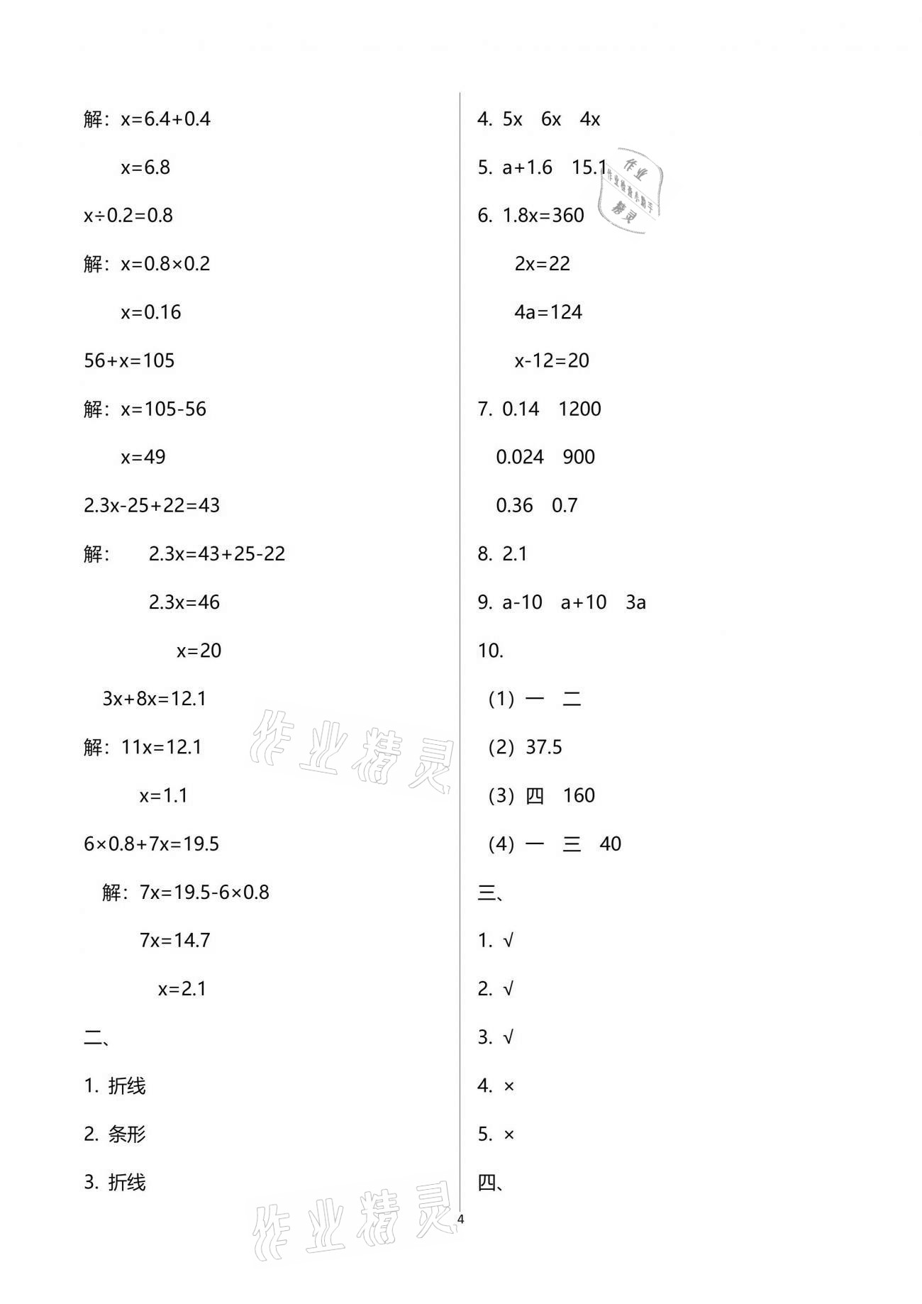 2021年練習(xí)與測(cè)試五年級(jí)數(shù)學(xué)下冊(cè)蘇教版 參考答案第4頁