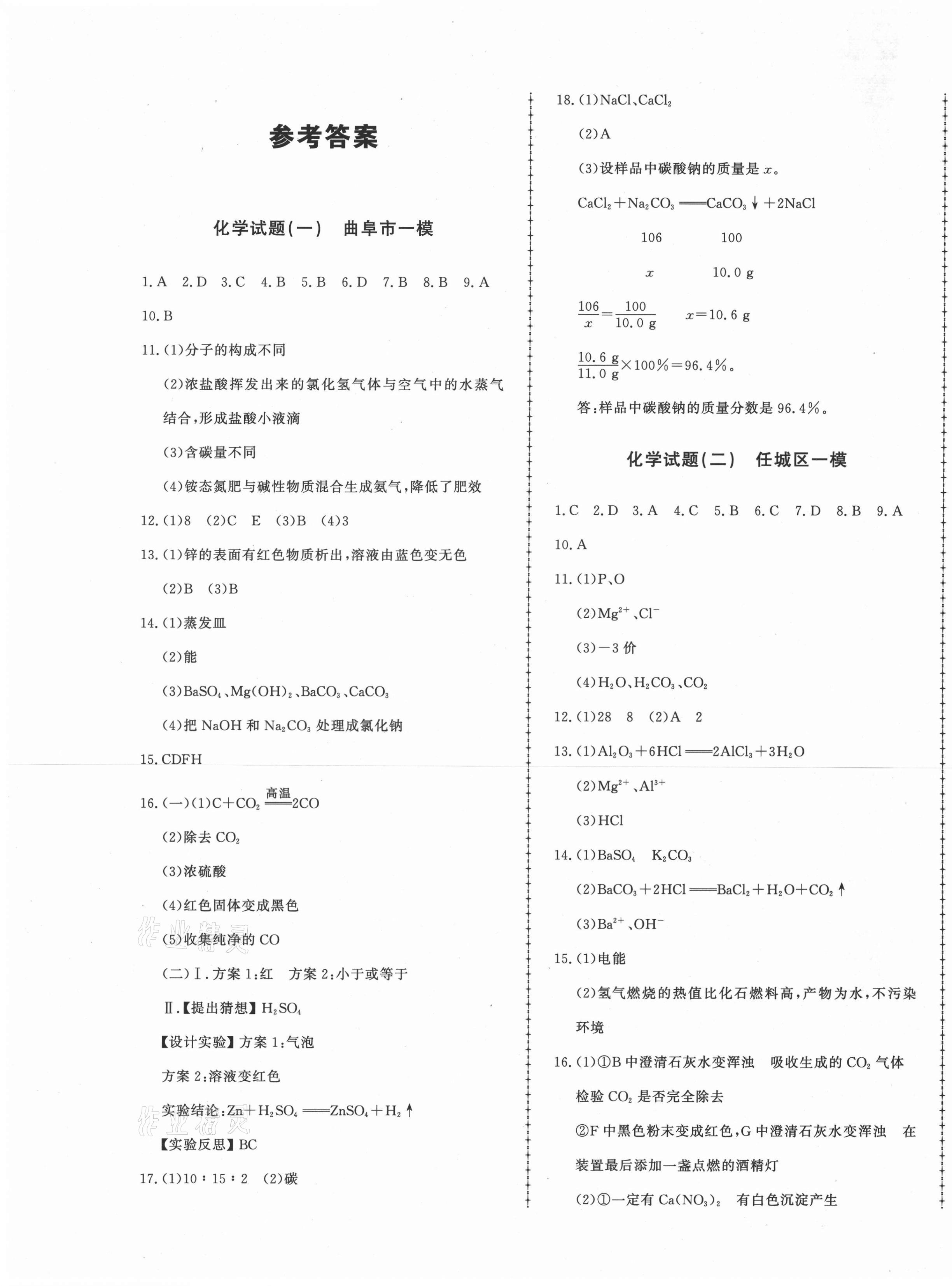 2021年中考114化學濟寧專版 第1頁