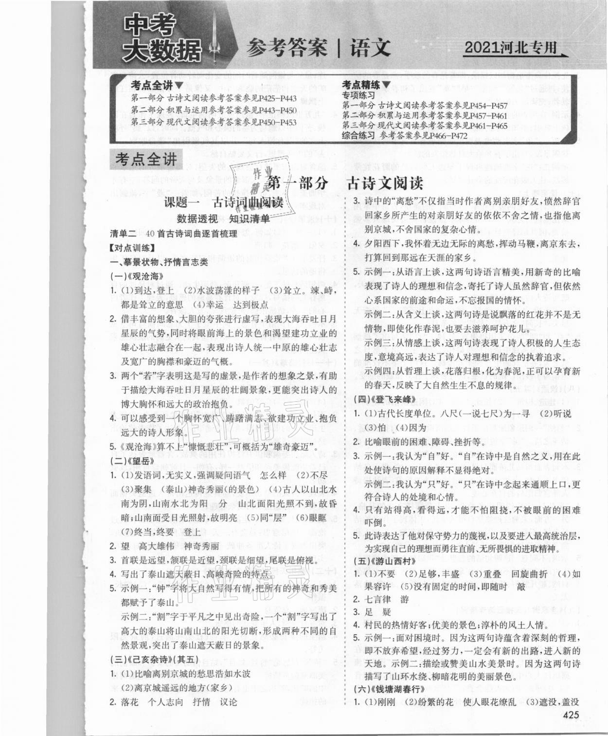 2021年中考大數據語文河北專版 參考答案第1頁