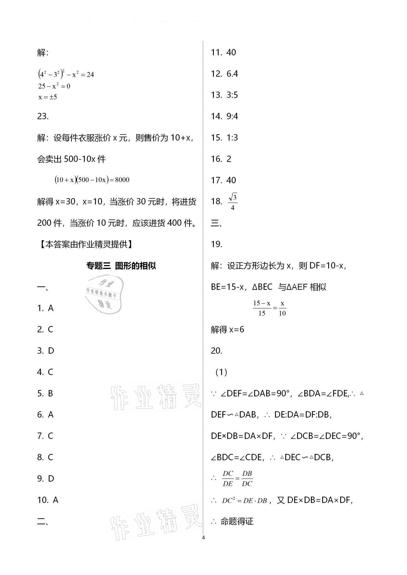 2021年寒假作业九年级合订本B版河南专版延边教育出版社 参考答案第4页