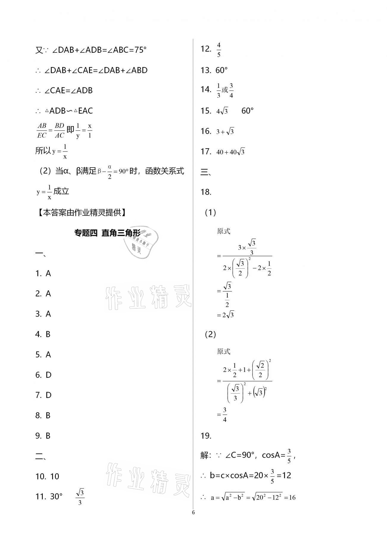 2021年寒假作业九年级合订本B版河南专版延边教育出版社 参考答案第6页