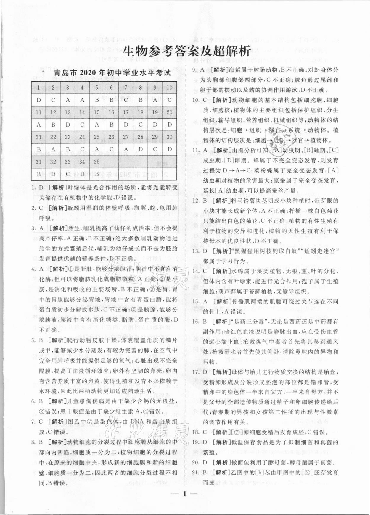2021年中考試題匯編與解析生物山東專版 第1頁