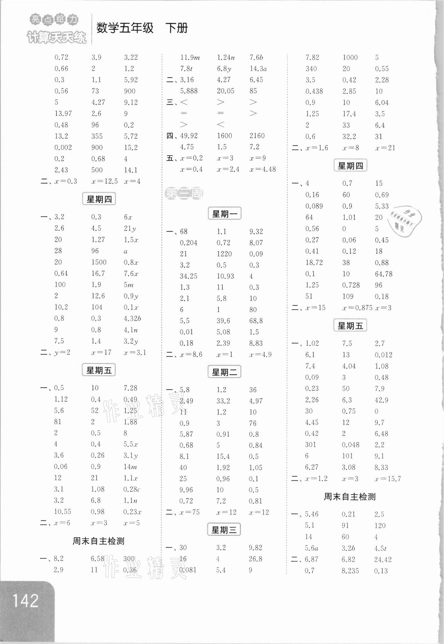 2021年亮點給力計算天天練五年級數學下冊蘇教版 第2頁