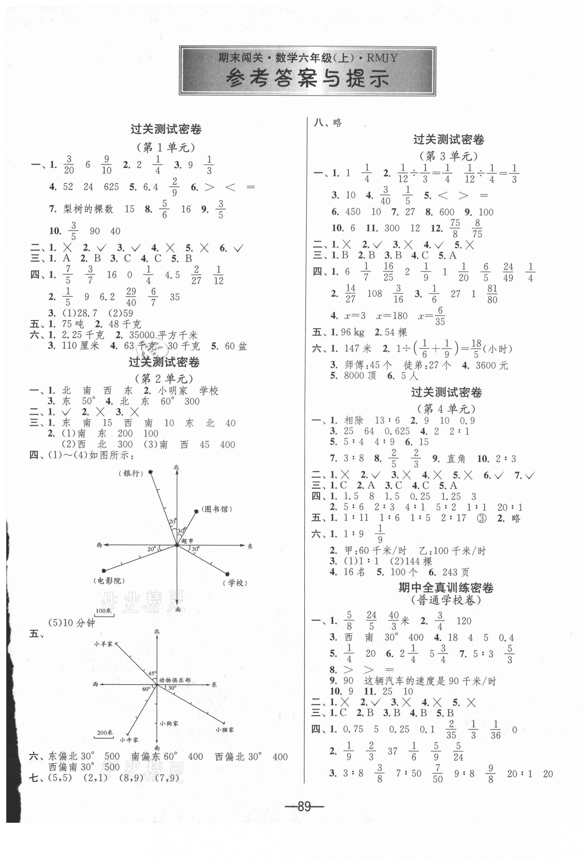 2020年期末闖關(guān)沖刺100分六年級數(shù)學(xué)上冊人教版 第1頁