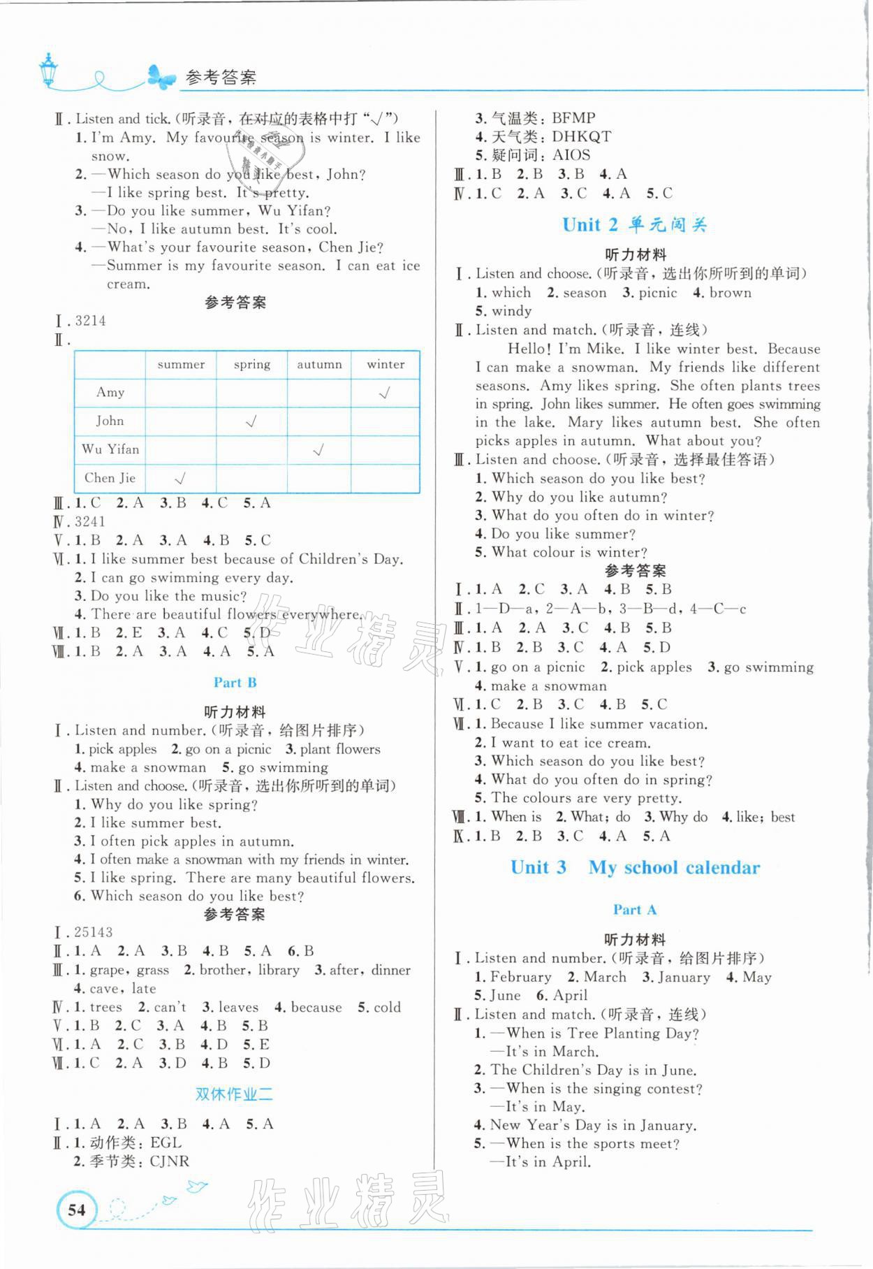 2021年小学同步测控优化设计五年级英语下册人教PEP版福建专版 参考答案第2页