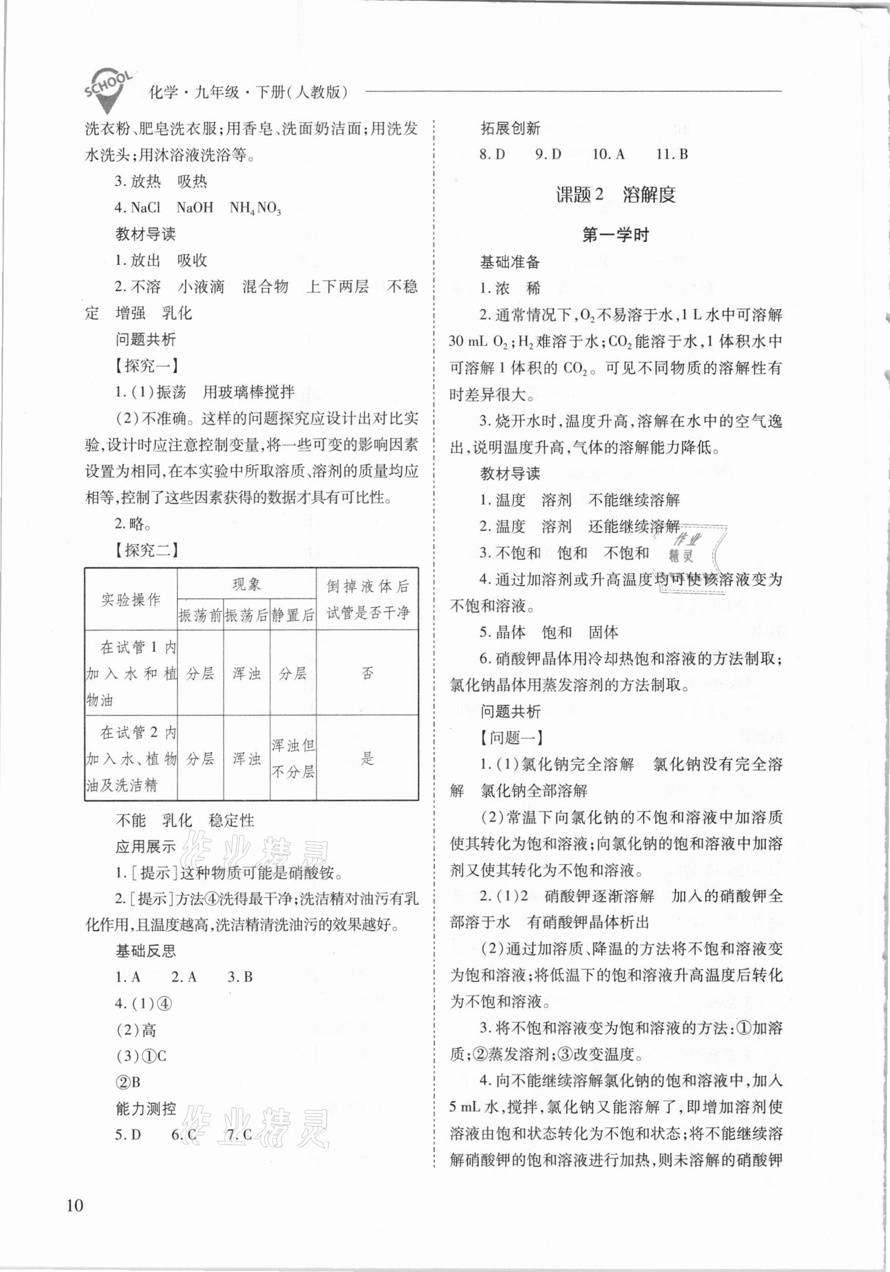 2021年新課程問(wèn)題解決導(dǎo)學(xué)方案九年級(jí)化學(xué)下冊(cè)人教版 參考答案第10頁(yè)