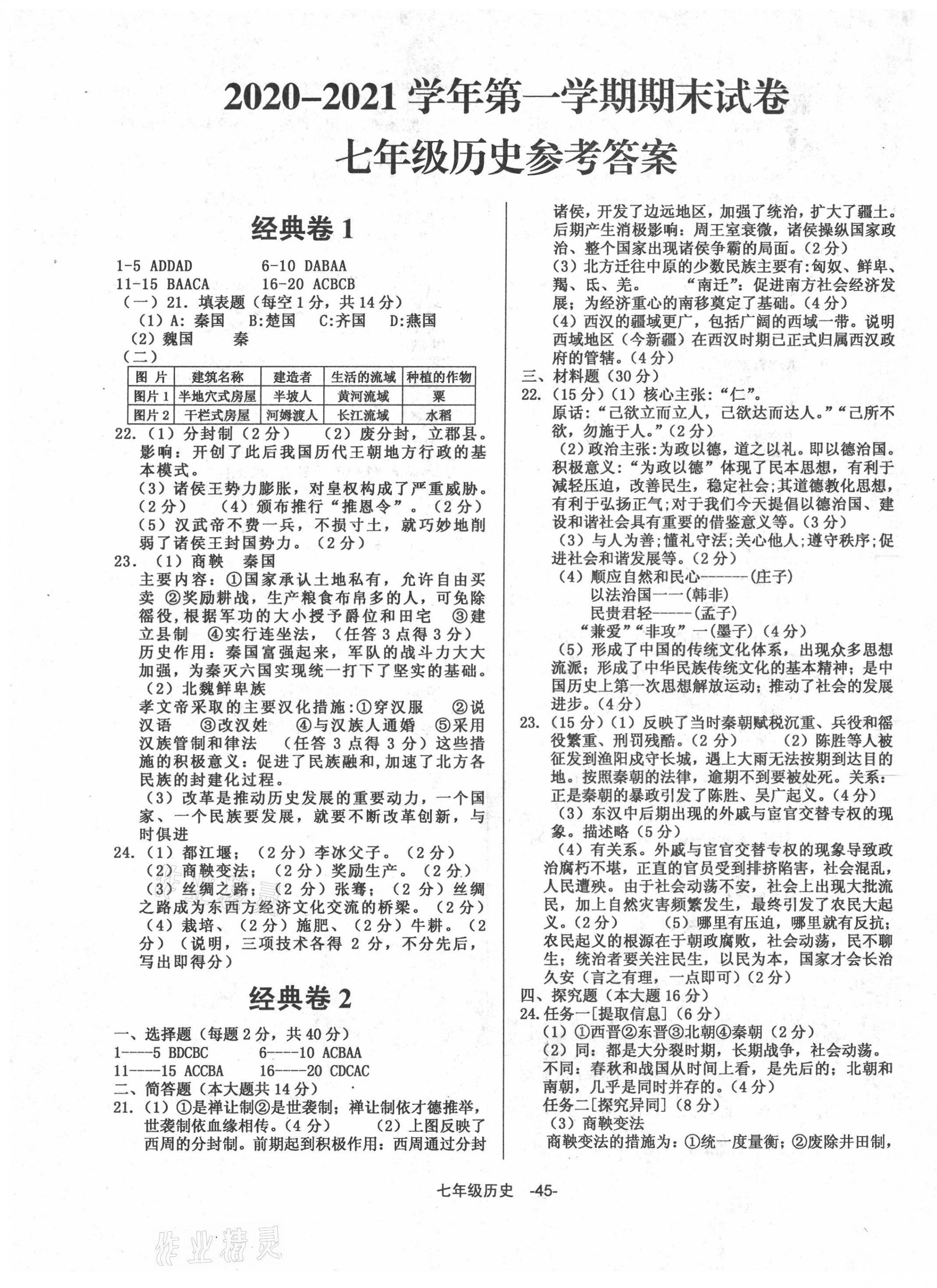 2020年全新版期末經(jīng)典卷七年級歷史上冊人教版 第1頁