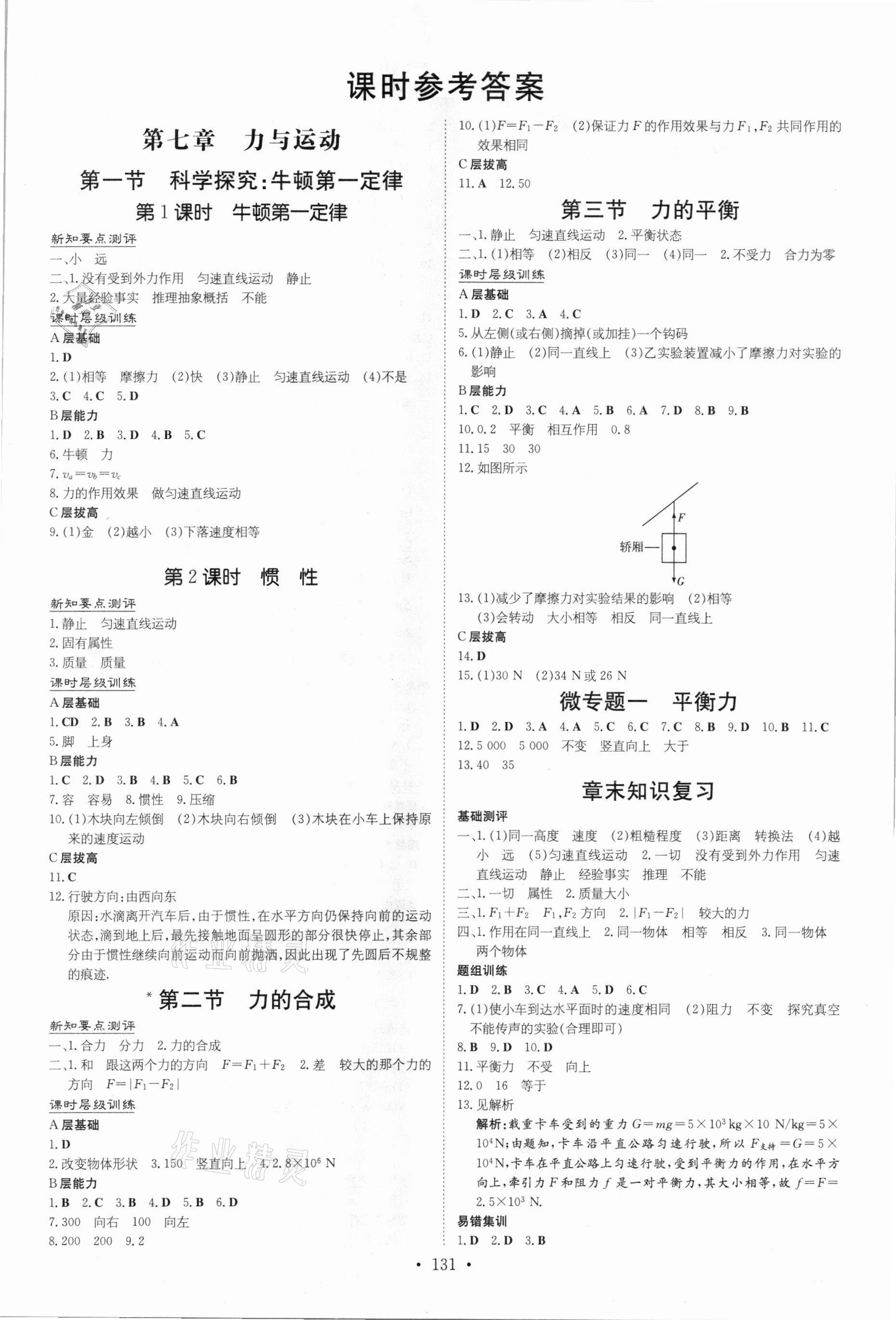 2021年練案課時(shí)作業(yè)本八年級物理下冊滬科版 第1頁