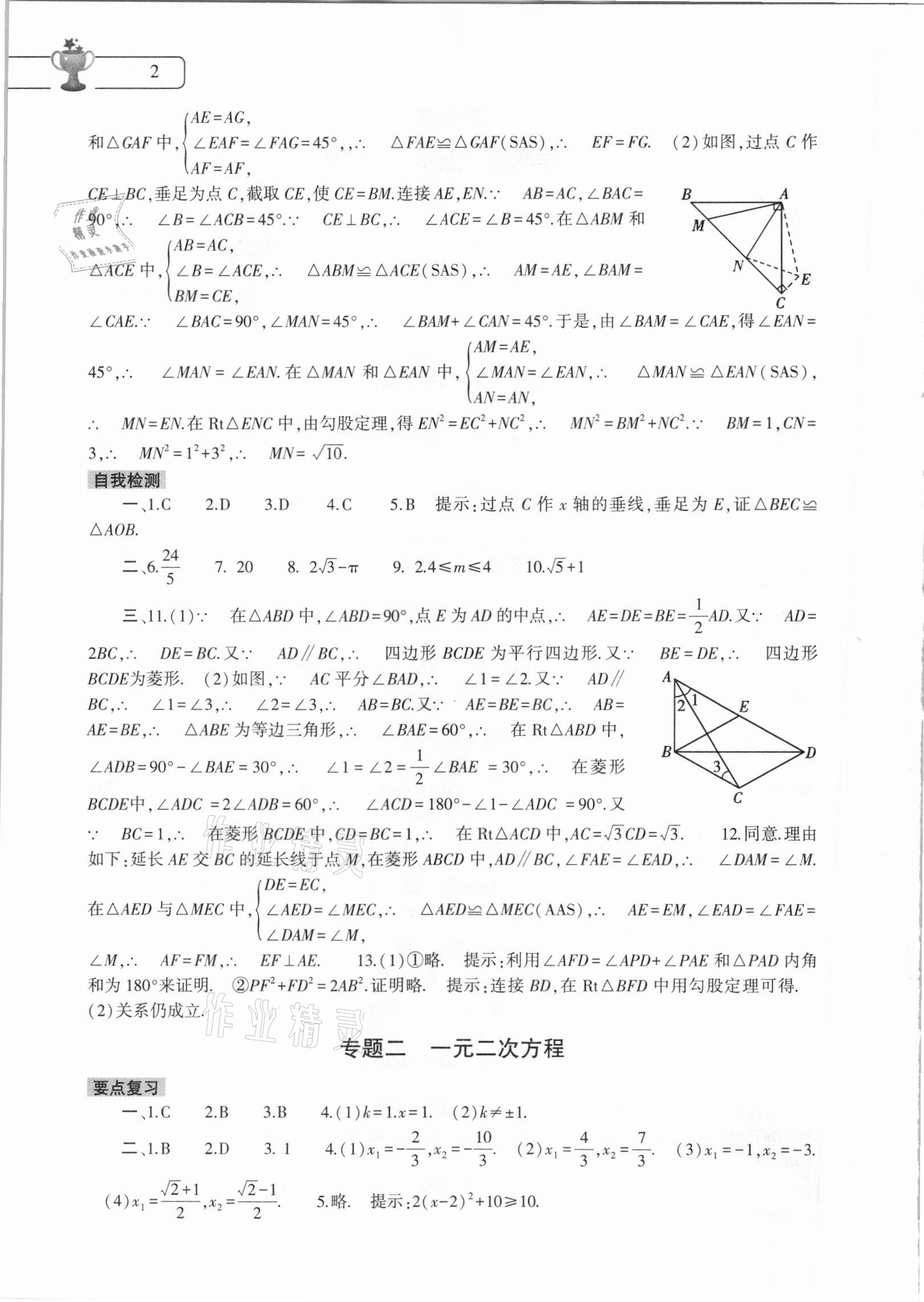 2021年寒假作業(yè)本九年級數(shù)學(xué)通用版大象出版社 第2頁