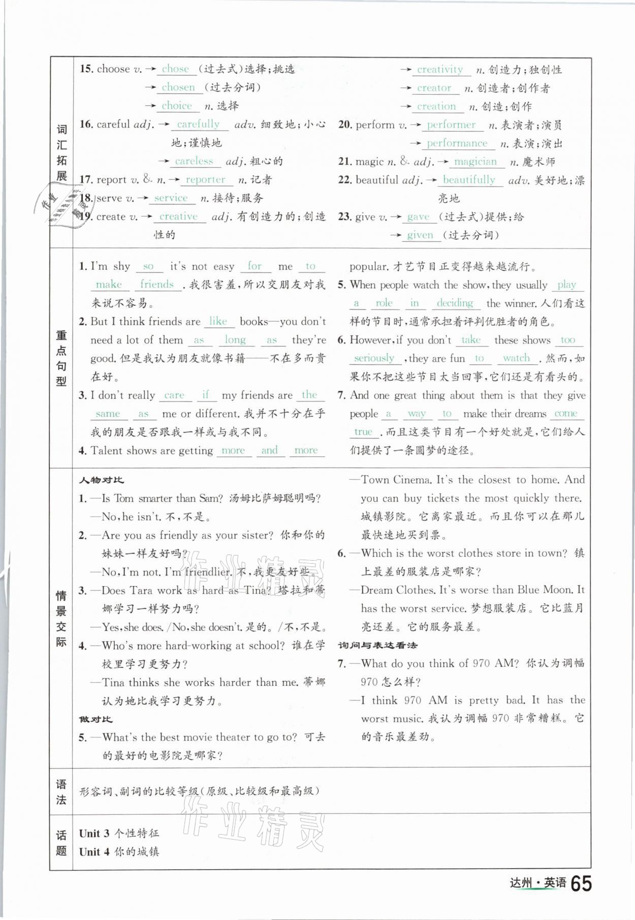 2021年国华考试中考总动员英语达州专版 参考答案第65页