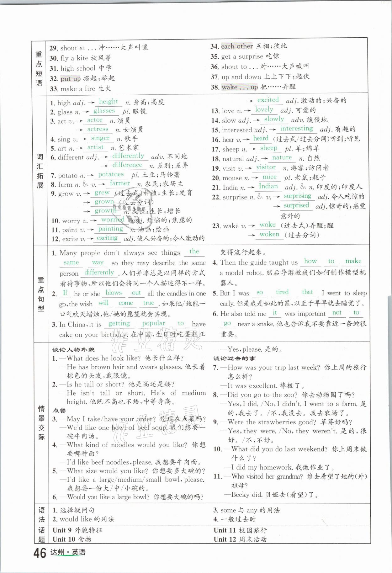 2021年国华考试中考总动员英语达州专版 参考答案第46页