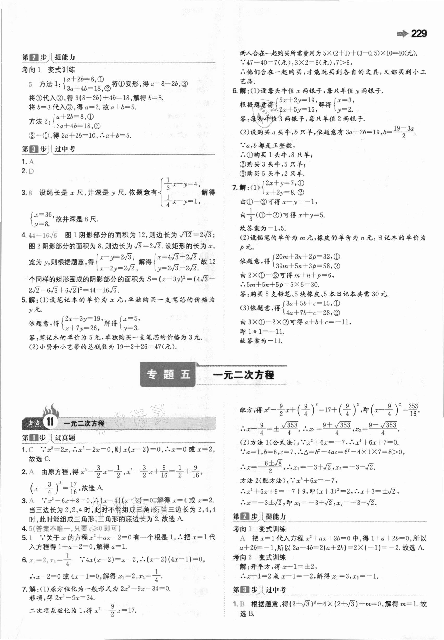 2021年一本中考訓練方案數(shù)學 參考答案第9頁