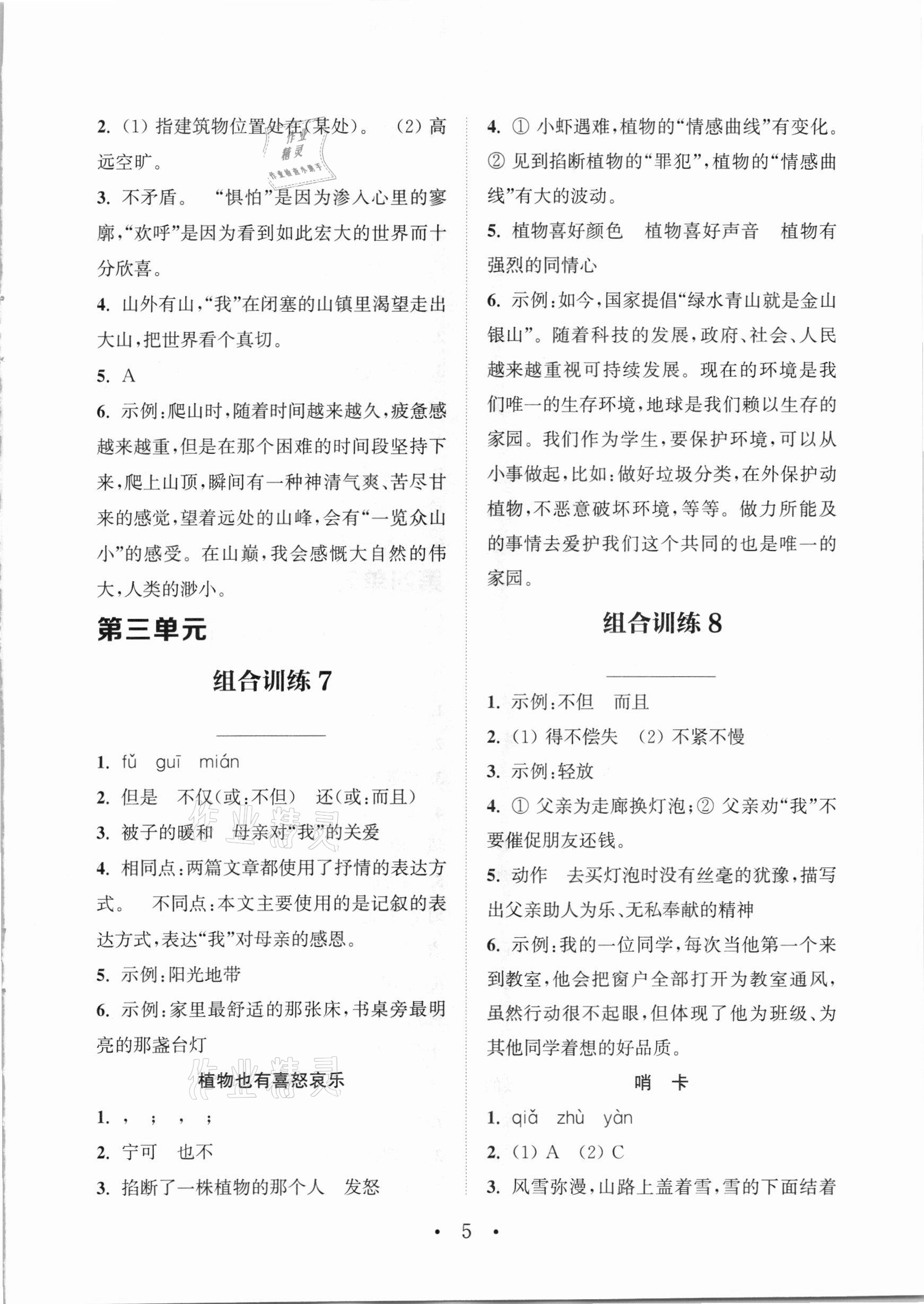 2021年通城學(xué)典小學(xué)語文閱讀與寫作組合訓(xùn)練六年級下冊通用版 參考答案第4頁