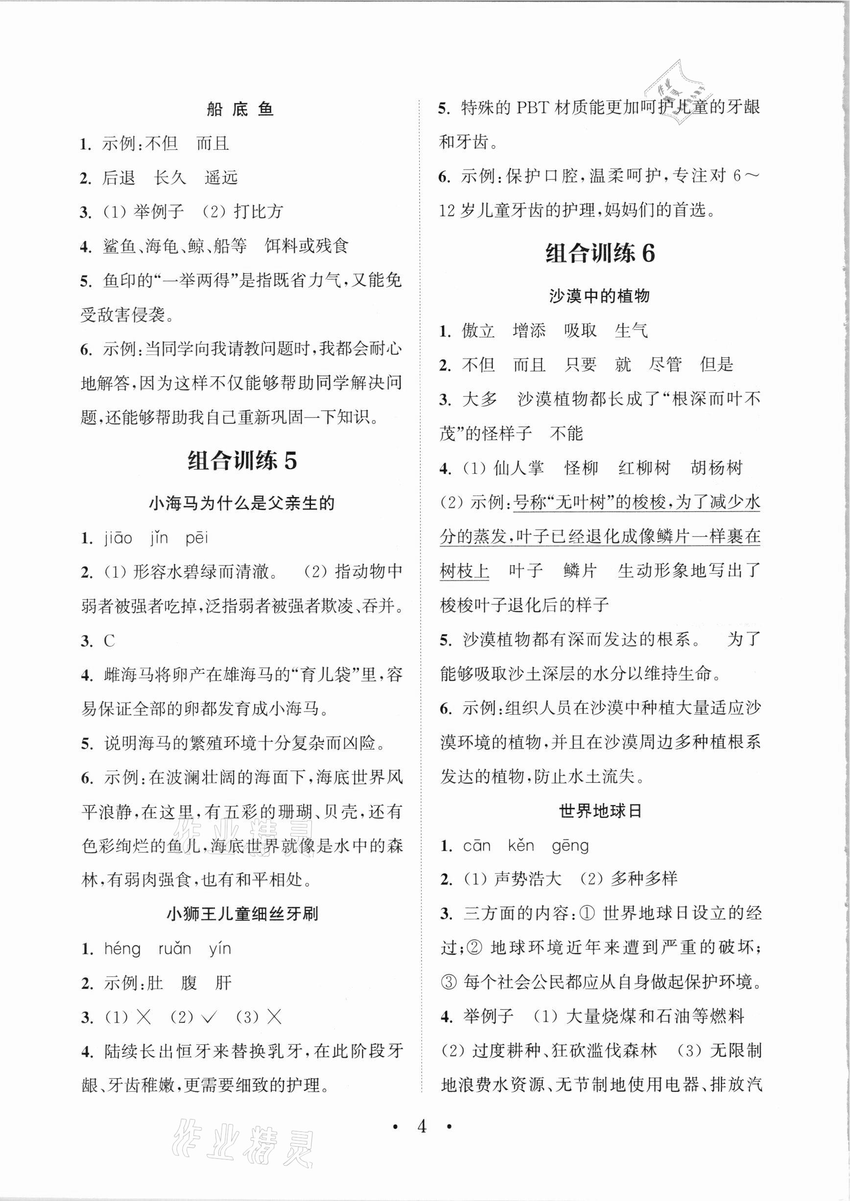 2021年通城學(xué)典小學(xué)語文閱讀與寫作組合訓(xùn)練四年級下冊通用版 參考答案第3頁