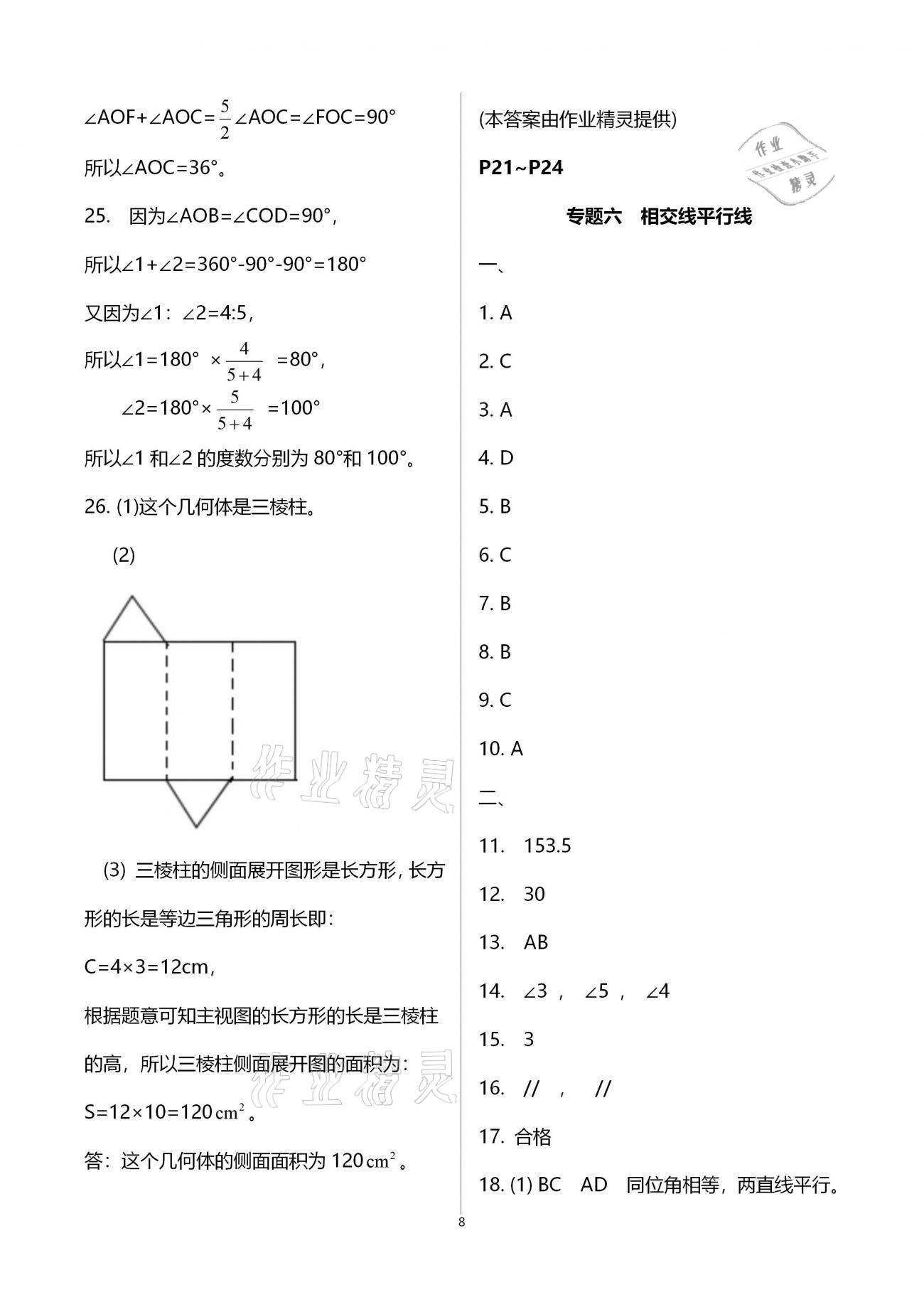 2021年寒假作业七年级合订本B版河南专版延边教育出版社 参考答案第8页